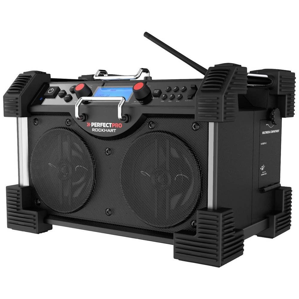 PerfectPro ROCKHART Baustellenradio PE-RH4 Radio (spritzwassergeschützt, staubdicht, stoßfest, Akku-Ladefunktion)