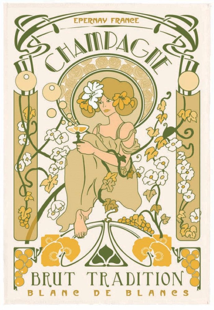 Winkler Geschirrtuch Geschirrtuch Champagne Art Nouveau Ecru 48x72 cm, (1-tlg., 1 x Geschirrtuch), bedruckt