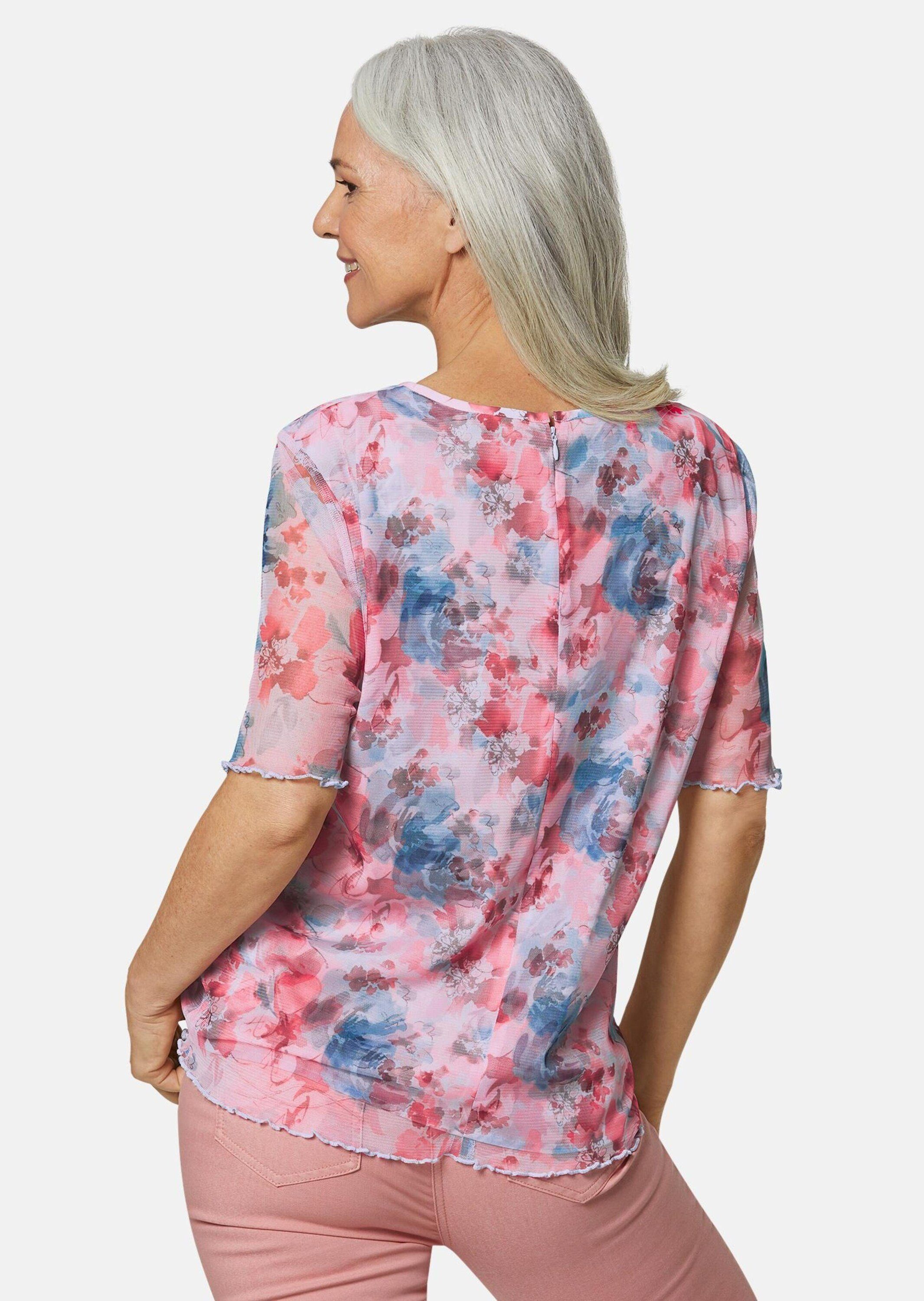GOLDNER Kurzarmbluse Druckbluse aus herrlich weichem Mesh