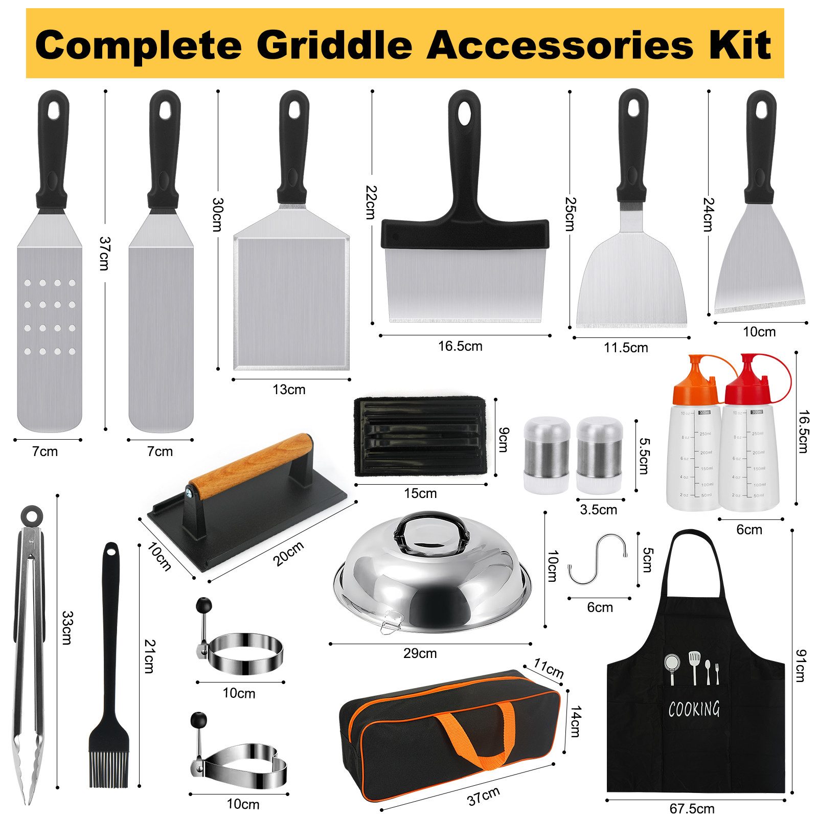 OSTWOLKE Grillbesteck-Set Grillspachtel Plancha Zubehör Teppanyaki BBQ Set Edelstahl, (27, 27 tlg), Geschenkset