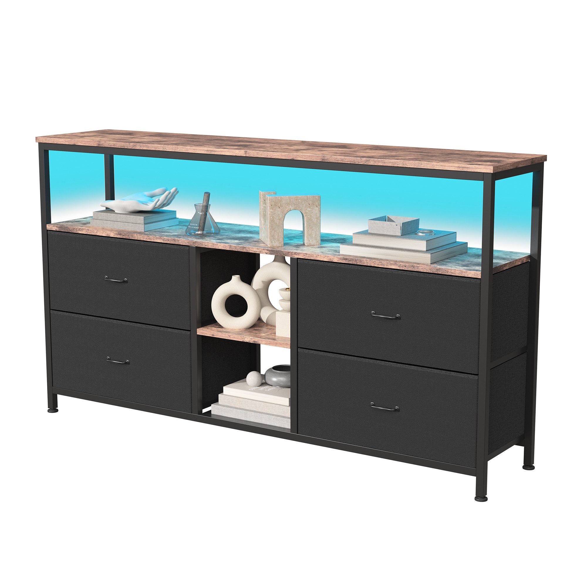 BELUPAI Lowboard TV Schrank mit LED und Schubladen (Set, 1 St., Fernsehschrank Kommode mit 4 Schubladen aus Stoff), für Fernseher Bis Zu 40 Zoll, für Wohnzimmer, 108 x 30 x 78cm