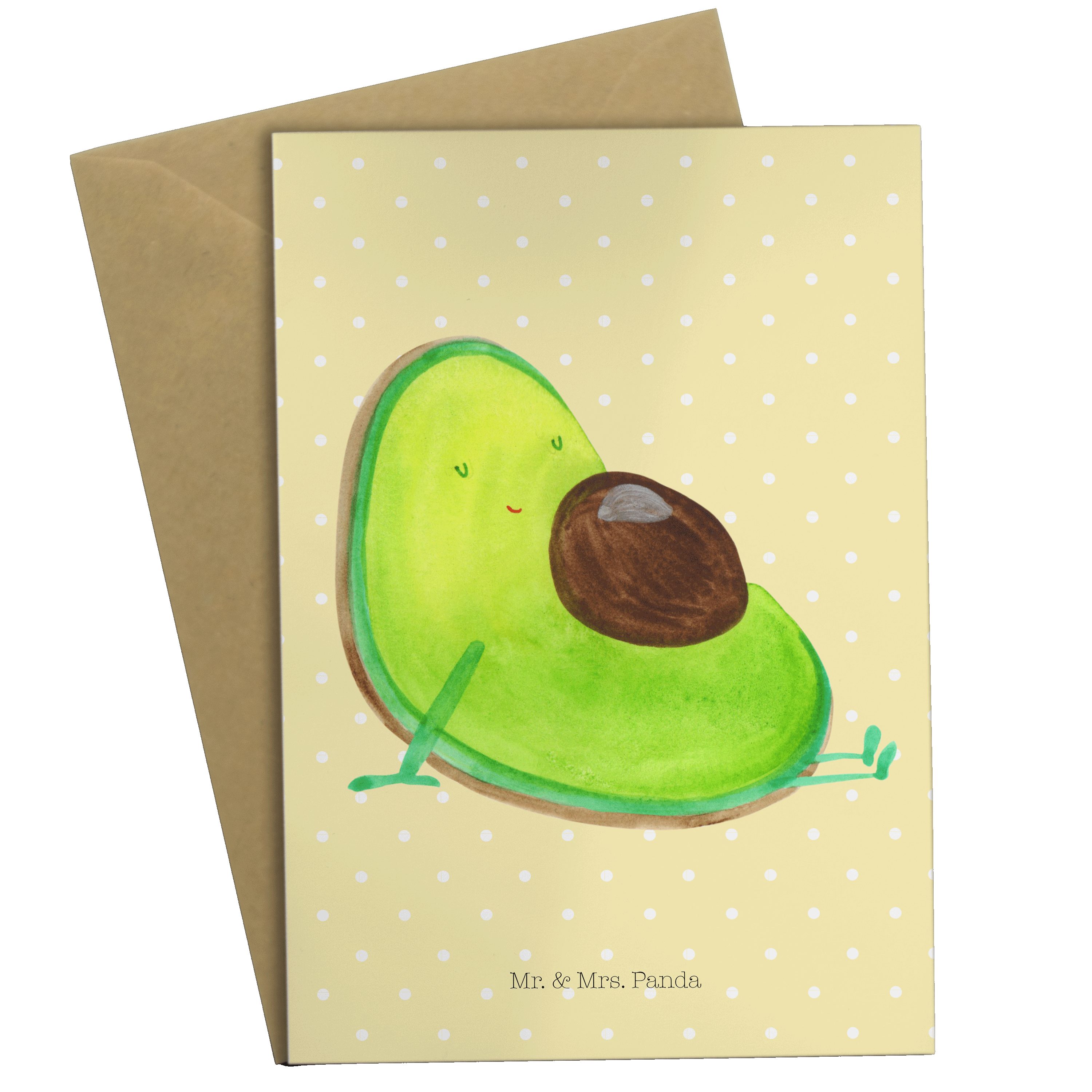 Mr. & Mrs. Panda Grußkarte Avocado schwanger - Gelb Pastell - Geschenk, erstes Kind, Gesund, Glü