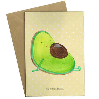 Mr. & Mrs. Panda Grußkarte Avocado Schwangerschaft - Gelb Pastell - Geschenk, erstes Kind, Gesun, Hochglänzende Veredelung