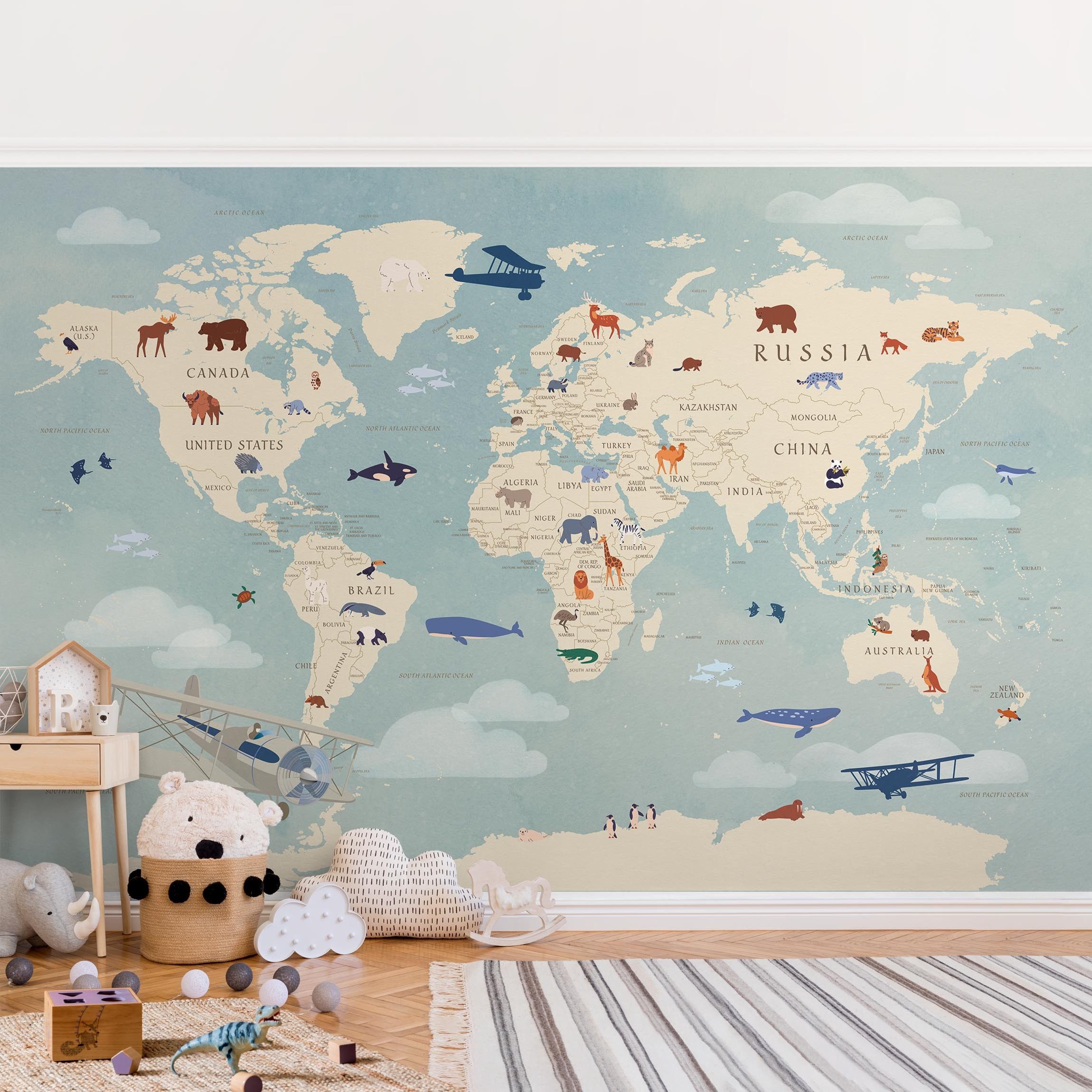 Bilderdepot24 Kindertapete Karte Tiere Welt Kinder günstig online kaufen