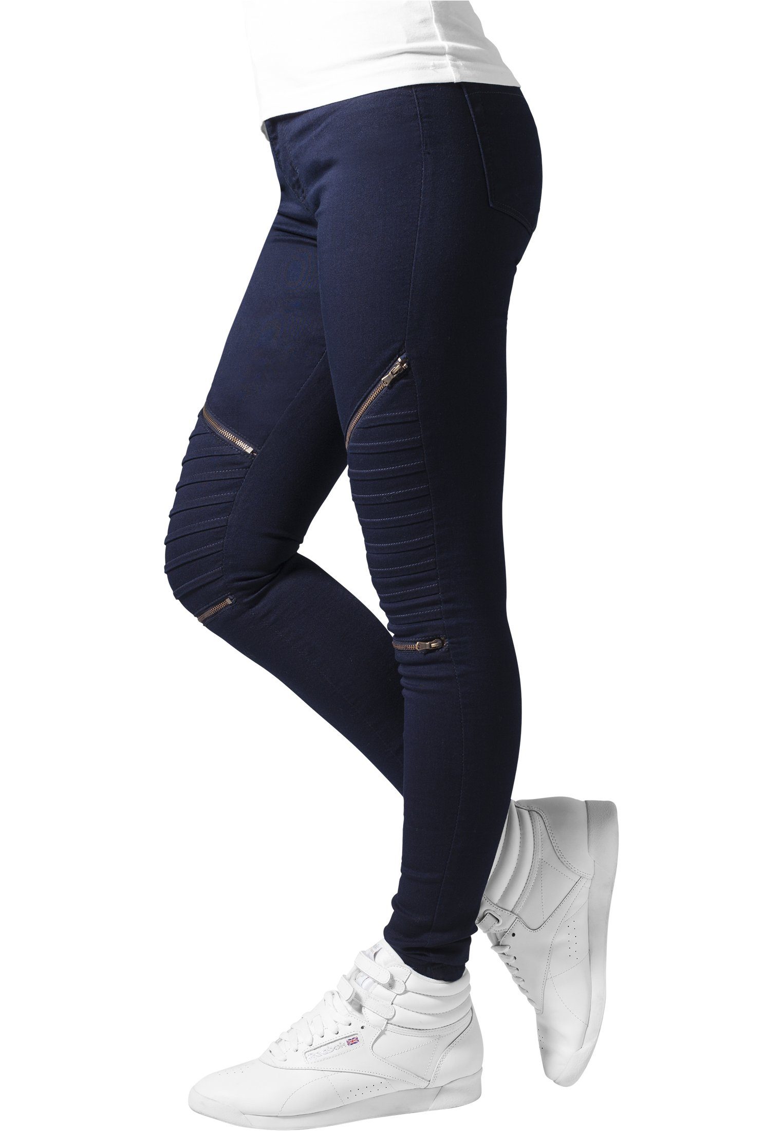 URBAN CLASSICS Bequeme Jeans Damen Biker Pants Stretch Ladies dark denim (1-tlg)