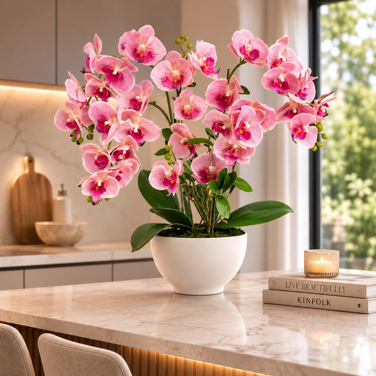 Kunstorchidee PASCH® XXL Orchidee künstlich wie echt (56cm) in Hochglanz-Keramiktopf Orchidee, PASCH