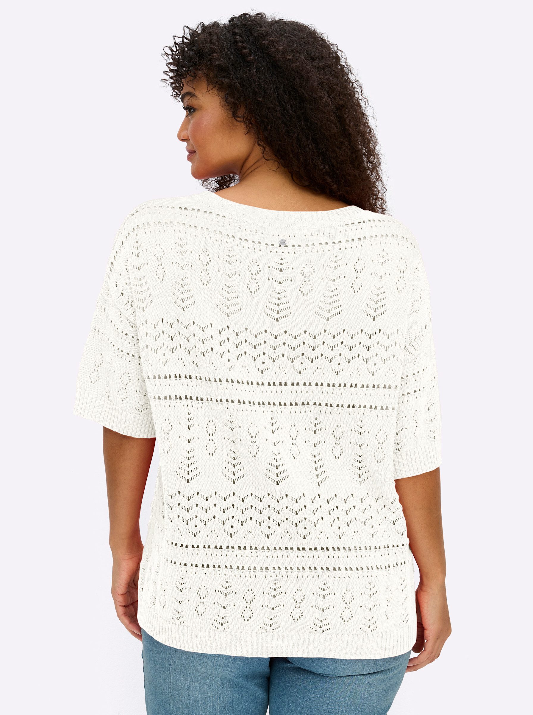 Sheego Strickpullover Kurzarm-Pullover Kurzarm Ajour