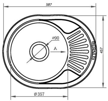 BERNUS Küchentechnik Edelstahlspüle BERNUS ARUNA 45 SMALL, Oval, 58.7/45.7 cm, Sehr starkes Material 0,9mm, zum wechselseitigen Einbau geeignet