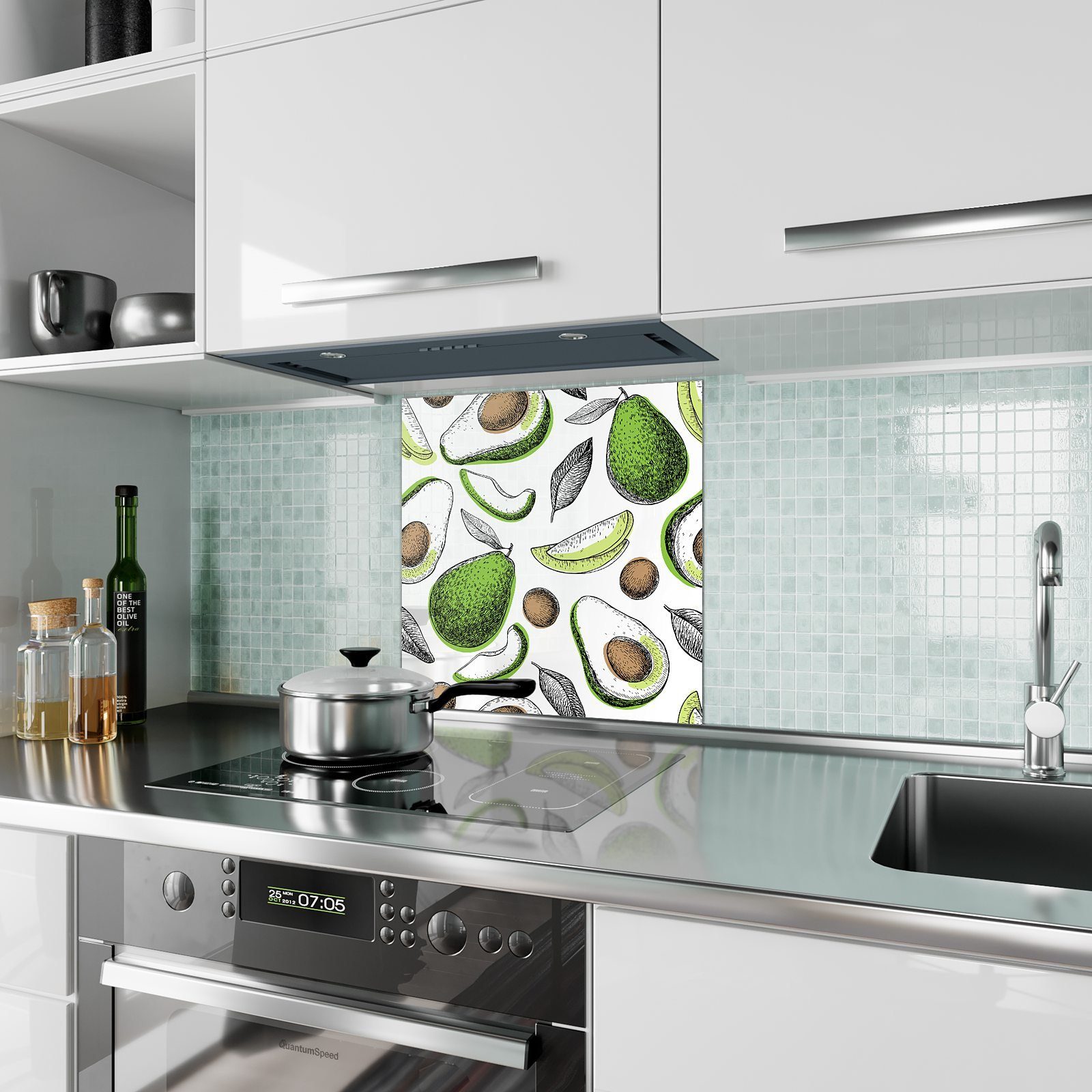 Avocado mit aus Muster Spritzschutz Motiv Glas Küchenrückwand Primedeco Küchenrückwand