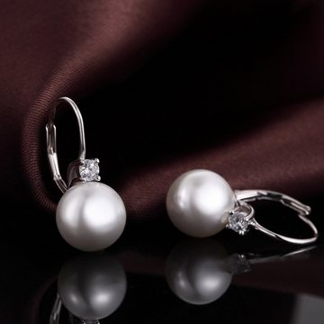 LENBEST Paar Ohrhänger 18 Karat Weiß Vergoldet Perlen Ohrringe Damen (2-tlg)