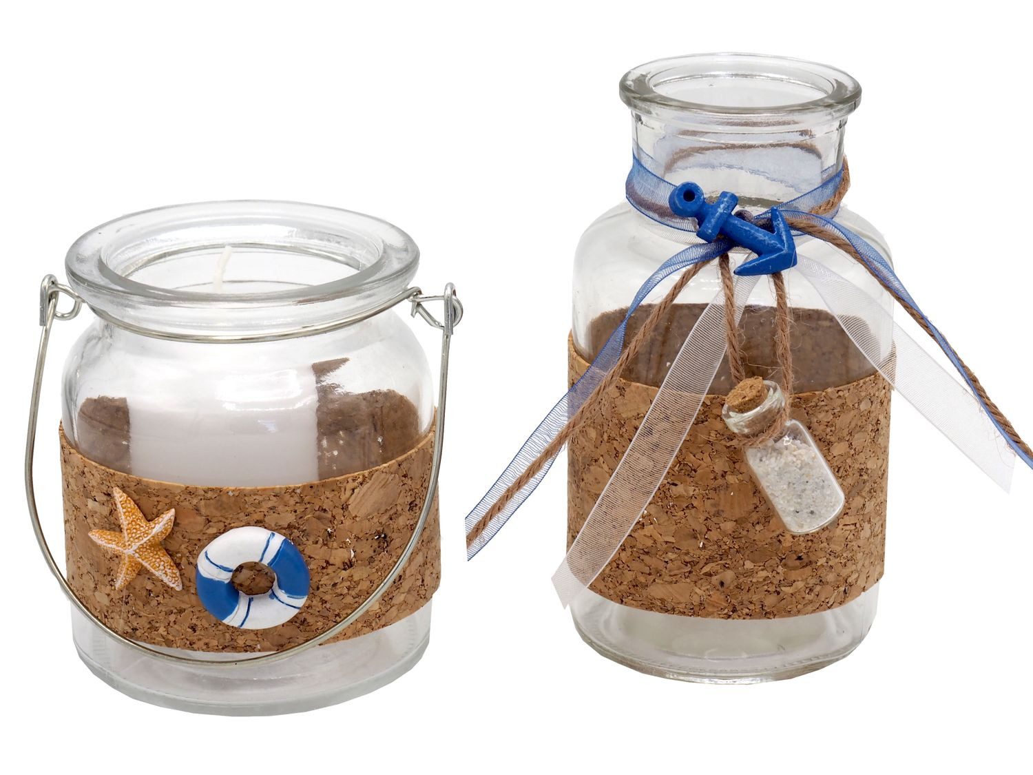 ZauberDeko Tischvase Windlicht mit Kerze und Vase Glas Maritim Blau Tischdeko