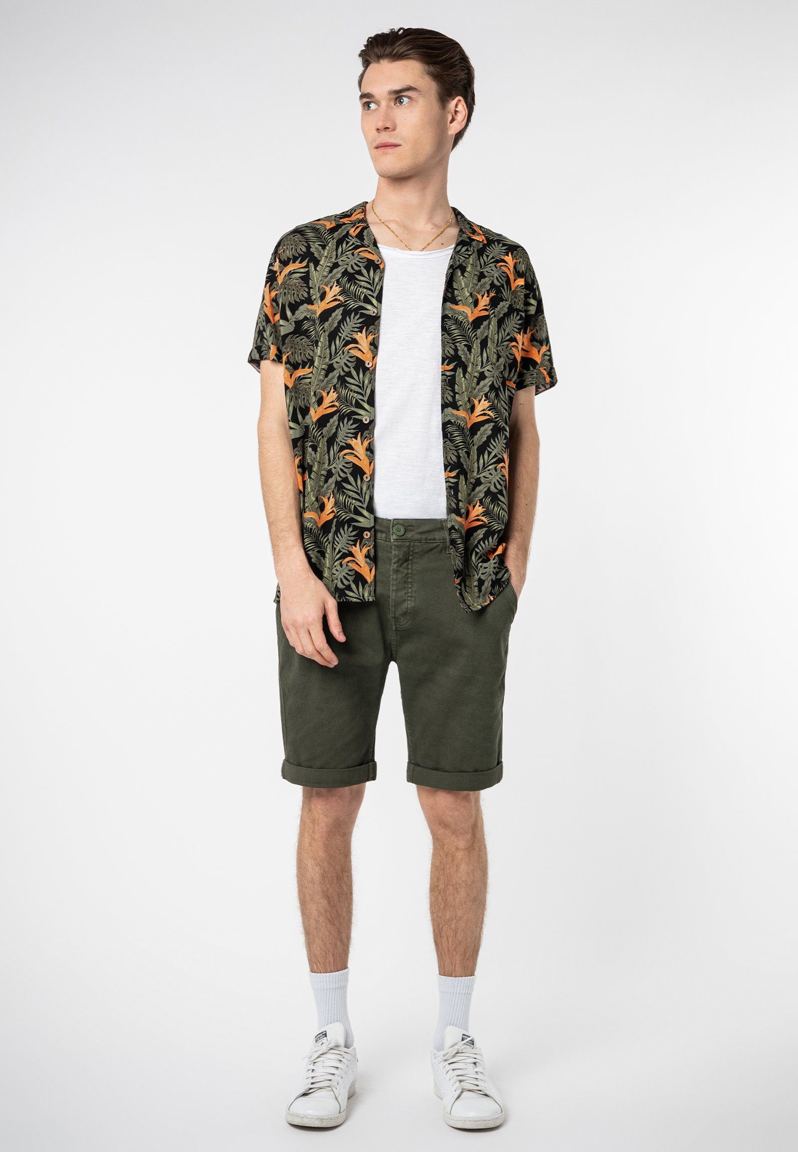 Urban Surface Kurzarmhemd Hawaiihemd kurzarm Alloverprint Freizeithemd, Kentkragen