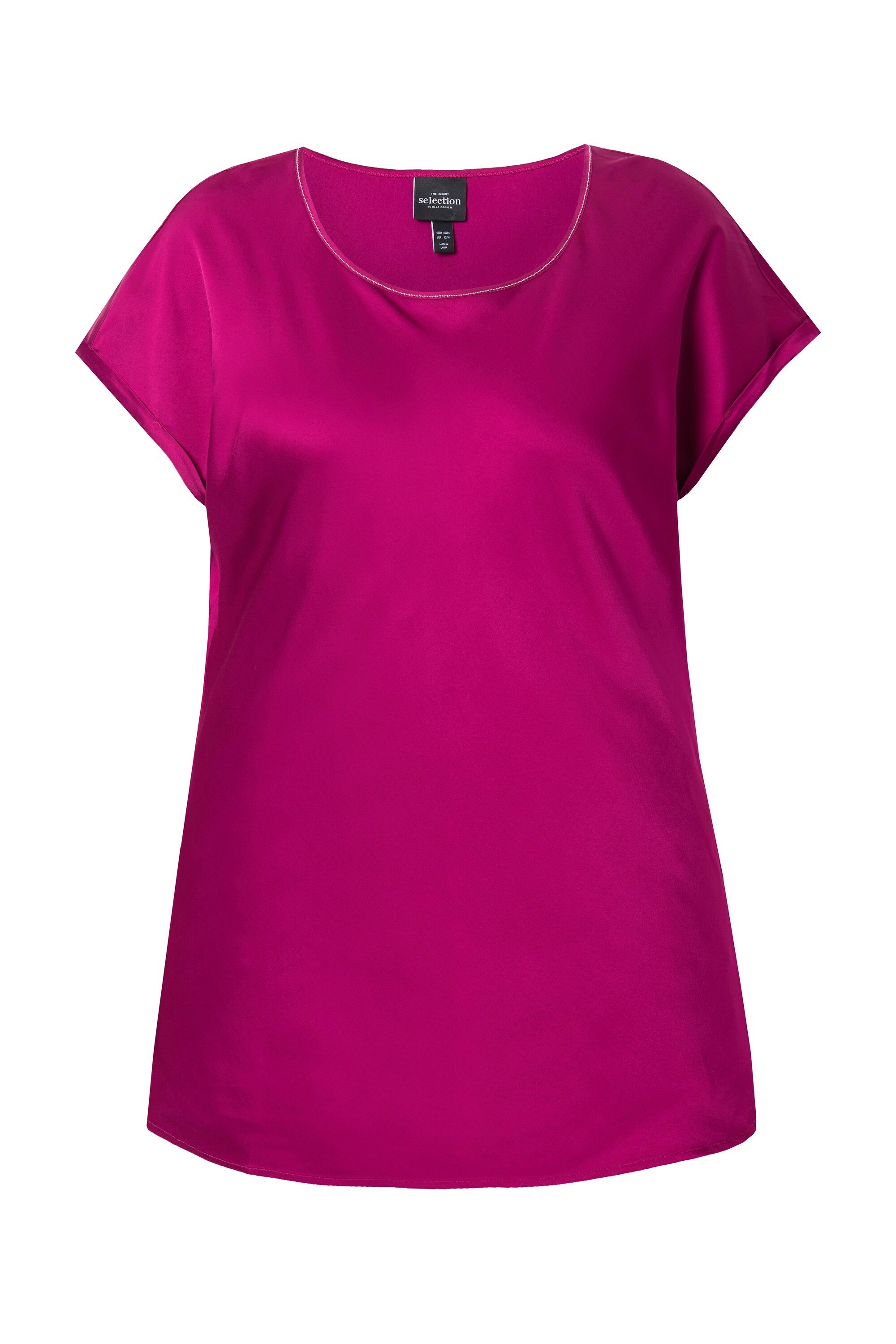 Ulla Popken Spitzenbluse Satinblusenshirt Classic Rundhals mit Glitzernaht günstig online kaufen