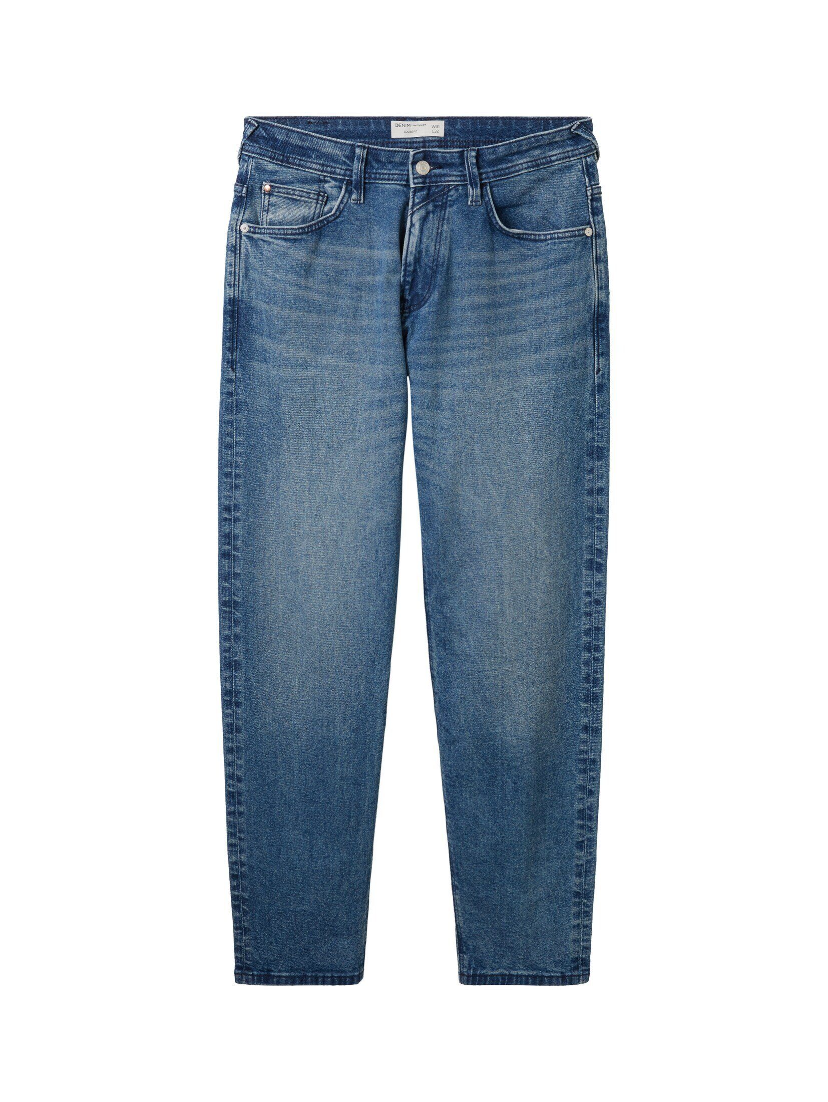 Denim Blue Stone Mid Straight-Jeans nachhaltigeren Fit Denim TOM TAILOR Jeans Baumwolle mit Loose Used