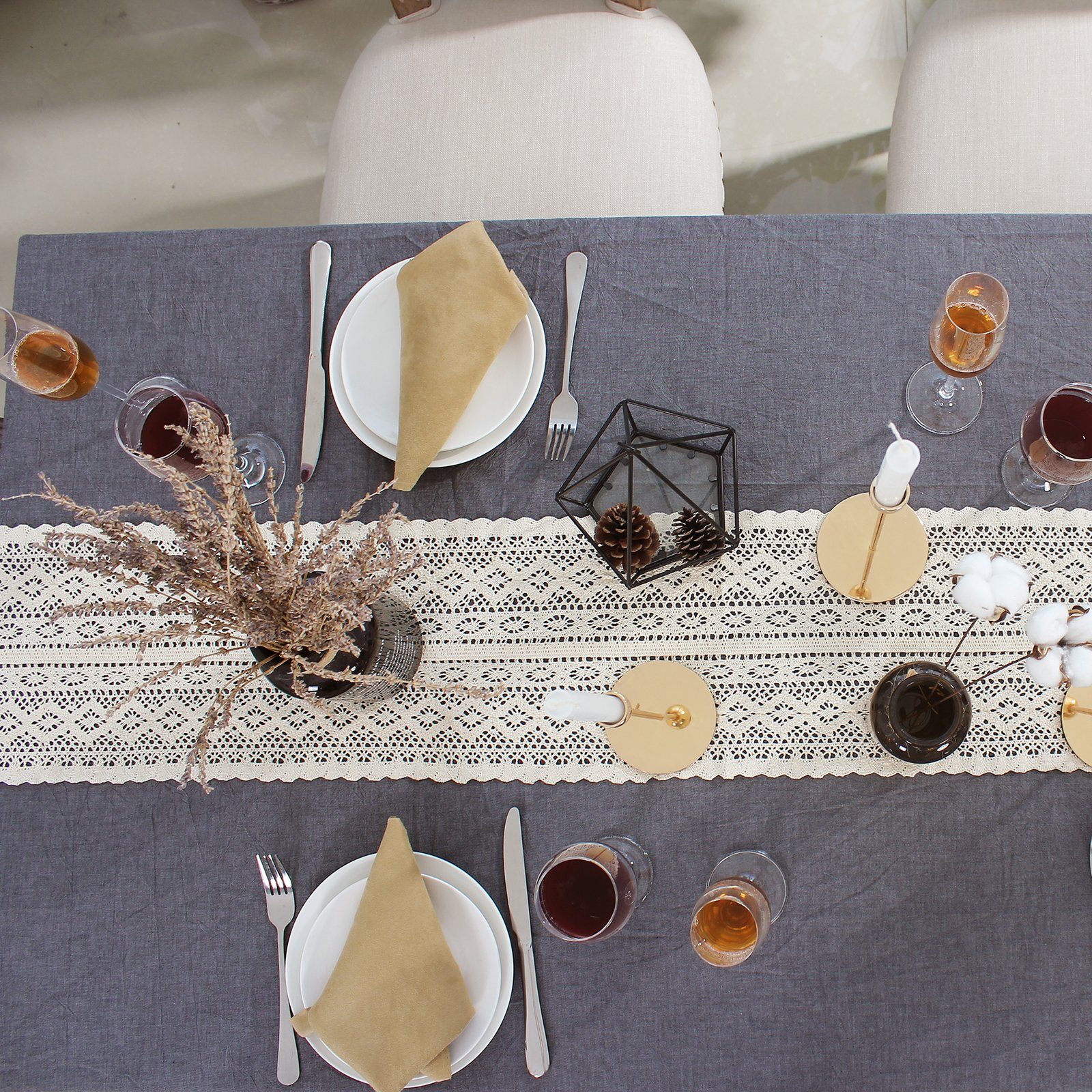 Rosnek Tischläufer Vintage, Baumwolle, Boho-Stil, für Restaurant Ländliche (1-tlg), Quastenspitze, Einweihungsgeschenk Haus Party Deko