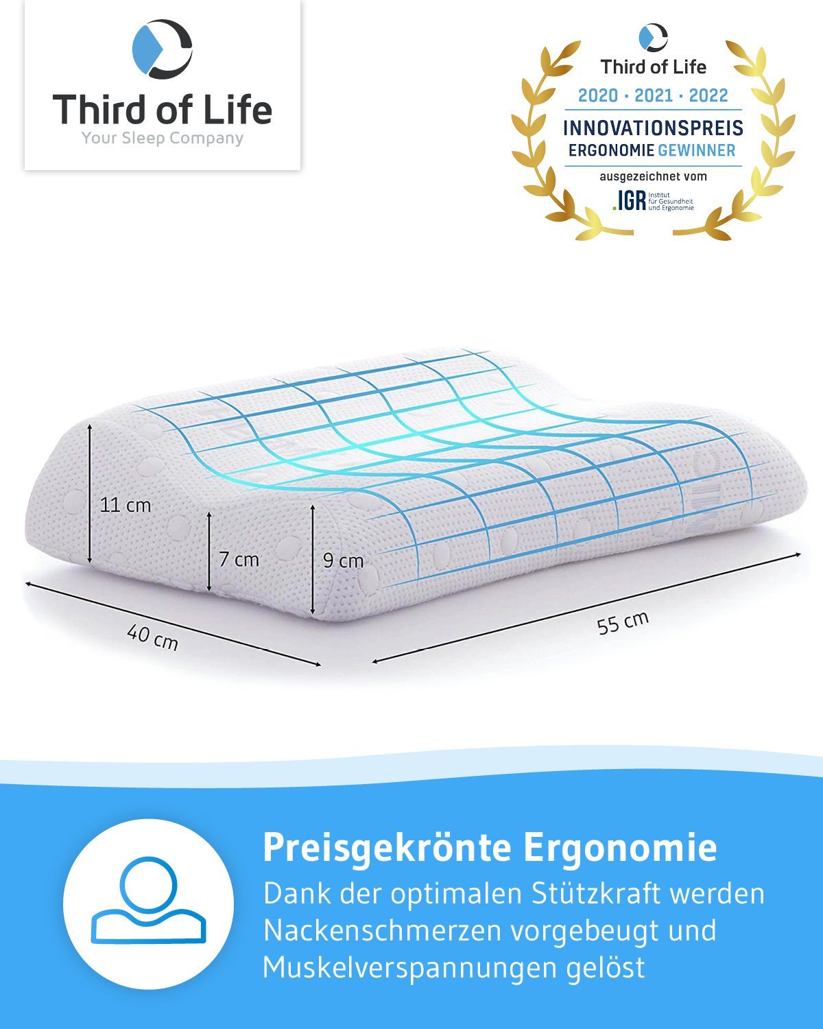 Bezug, Kopfkissen, Life, MATAR Third Nackenstützkissen Füllung: Schulterbogen,Individuell Viskoschaum, Thermoregulierender höhenverstellbar of Nackenwelle & Bezug: leichter