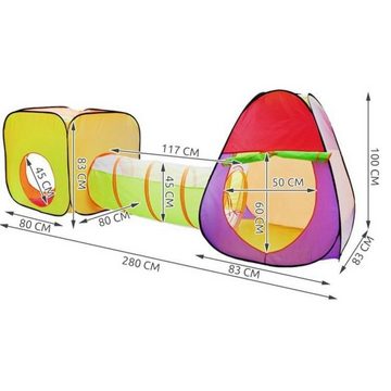 ISO TRADE Spielzelt Zelt für Kinder + Tunnel + 200 Bälle (Würfelzelt 3 Teile Pop Up, 205-tlg., 280x83x100cm + 200 Bälle) Kinder Spielzelt IGLO Tunnel