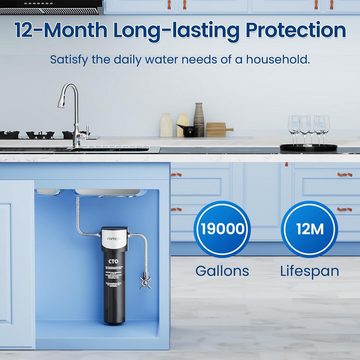 Daskoo Wasserfilter Untertisch Wasserfiltersystem- 0.01 μm Wasserfilter,70000 L, NSF/ANSI 42 Zertifiziertes Wasserfiltersystem, Reduziert Geschmack