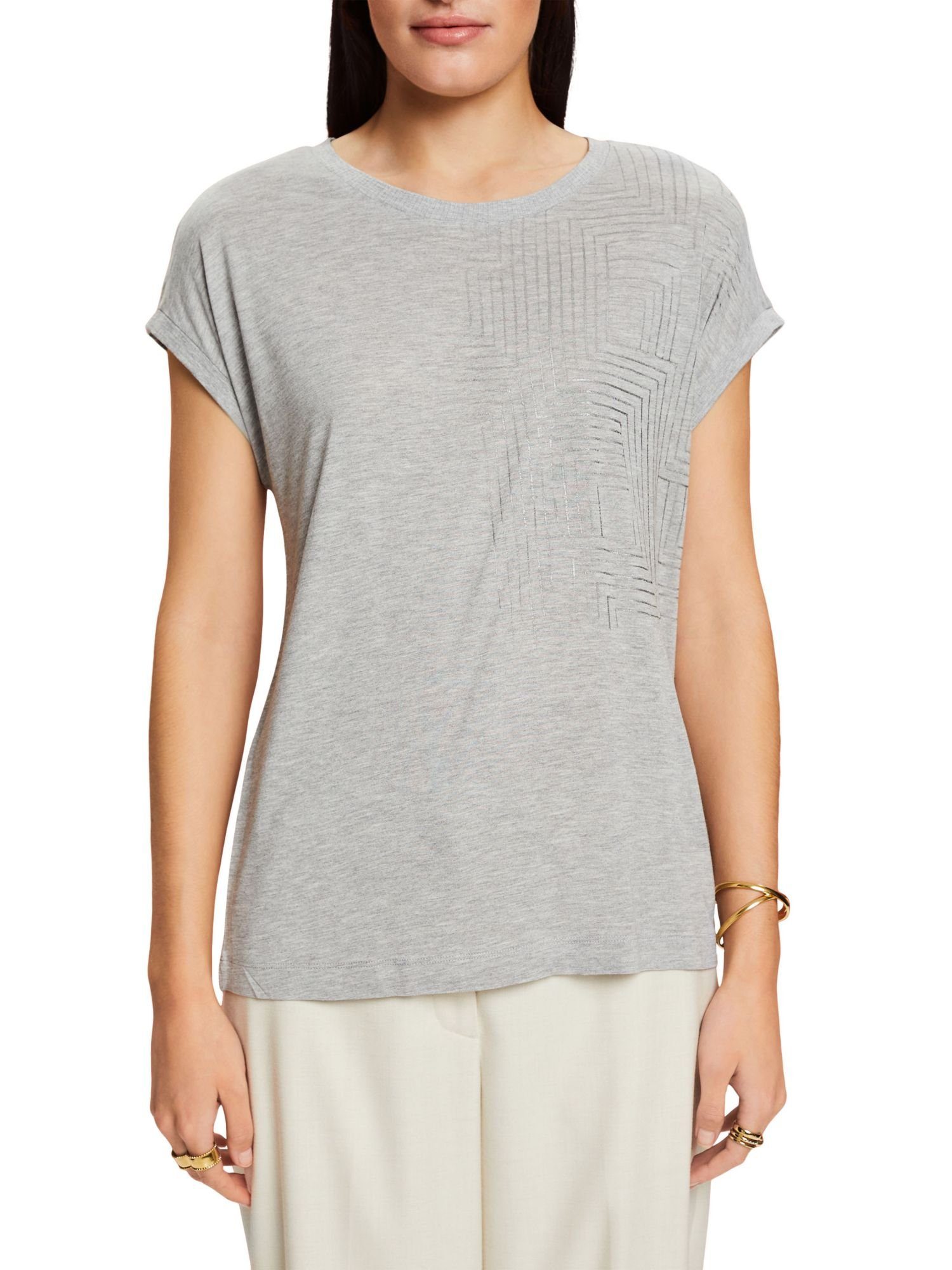 mit Esprit ECOVERO™ LIGHT LENZING™ T-Shirt (1-tlg) Collection Jersey-T-Shirt Print, GREY