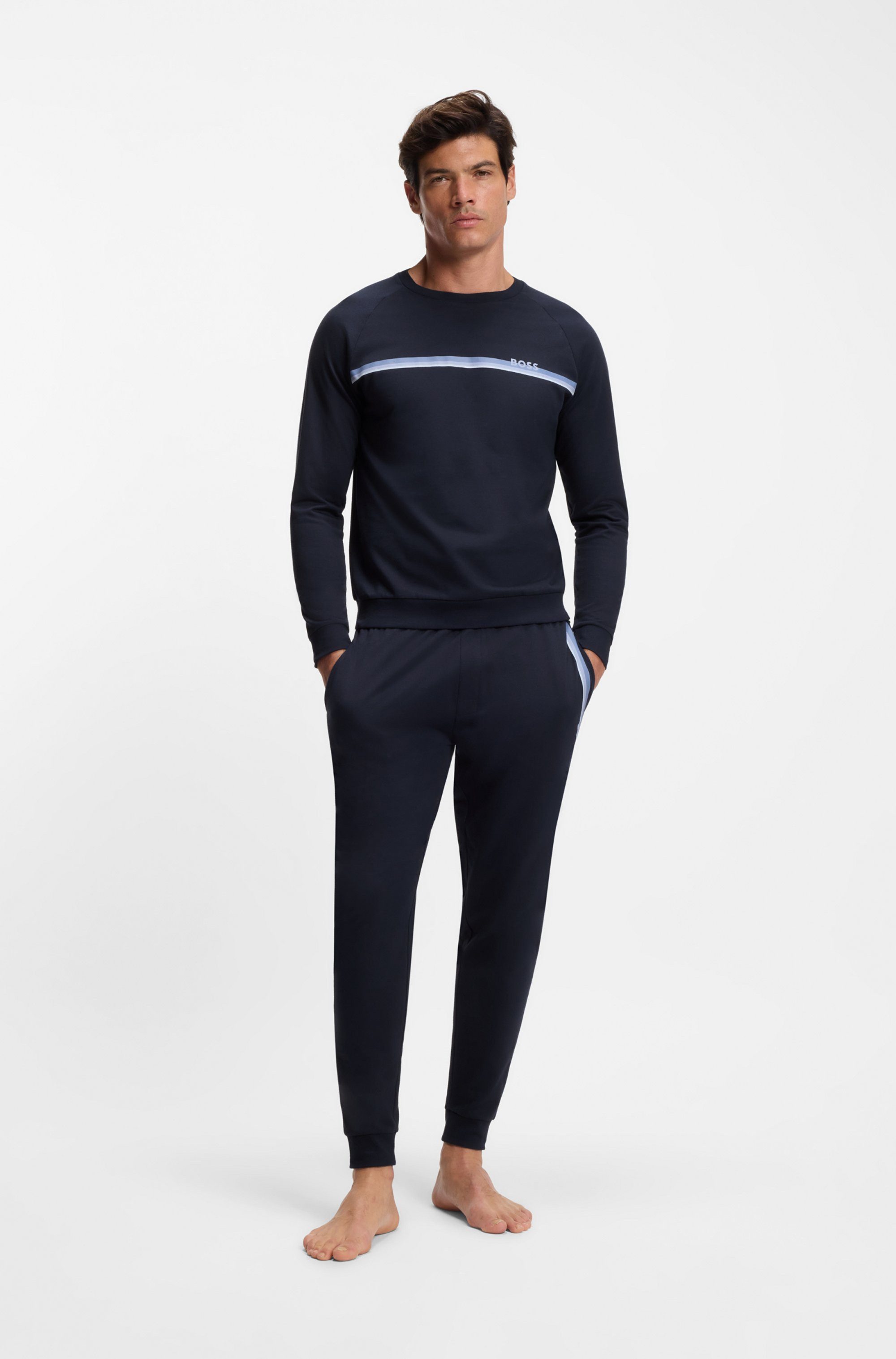 BOSS Sweatshirt Authentic aus Baumwoll-Terry mit Streifen und Logo