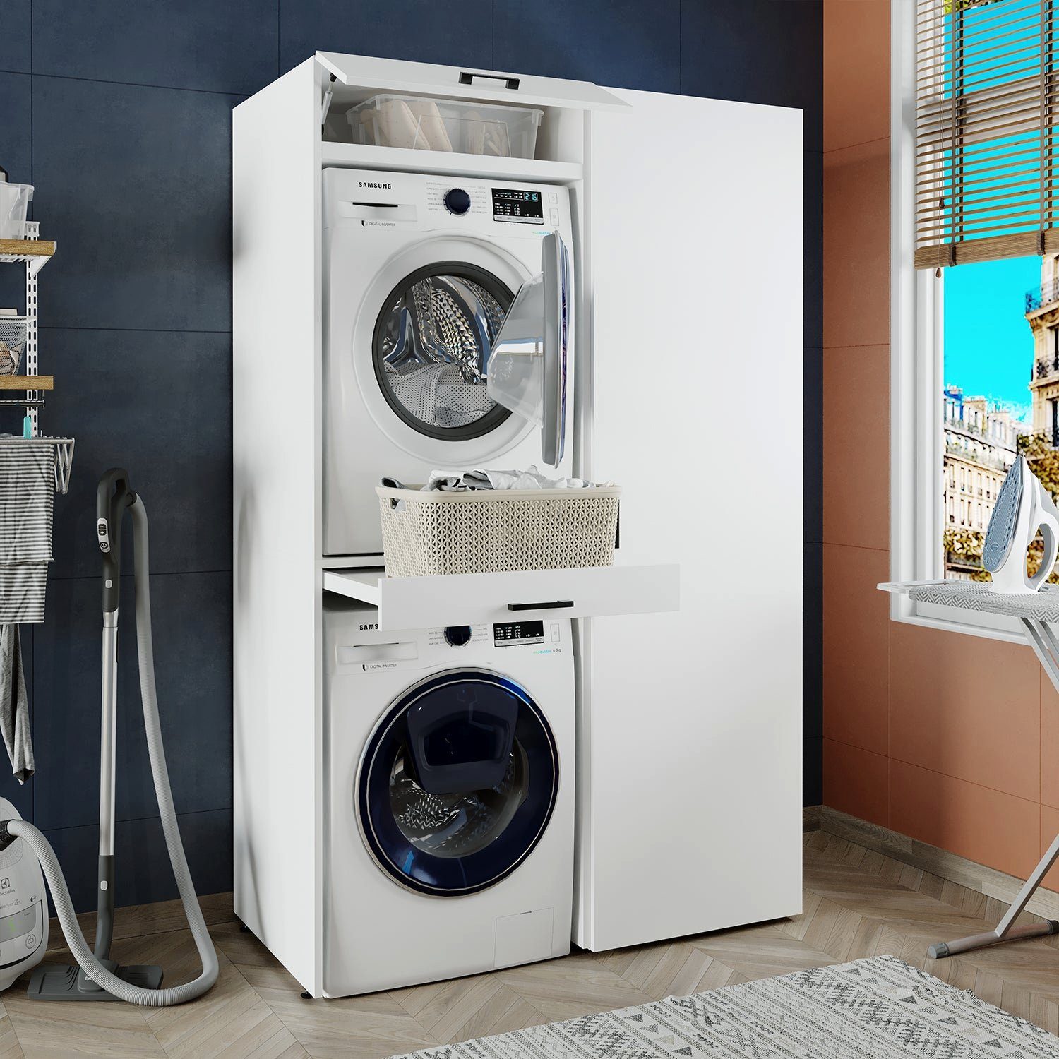 Waschmaschine | Trockner Überbauschrank) für weiß (Waschmaschinenschrank Roomart Waschmaschinenumbauschrank weiß und