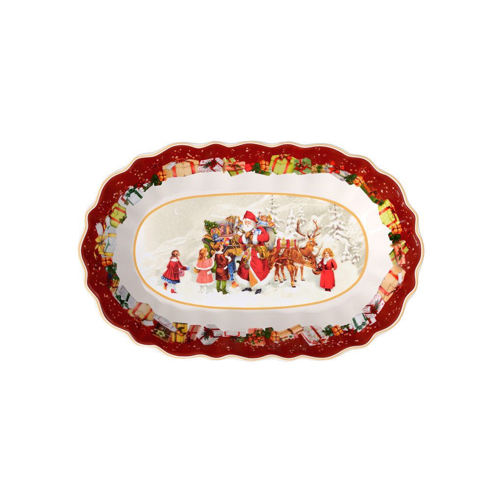 Villeroy & Boch Servierschüssel Toy's Fantasy Schale oval groß, Santa u Kinder, Porzellan, (1-tlg), Premium Porcelain, 1 Stck, Handw., mikrow.sicher