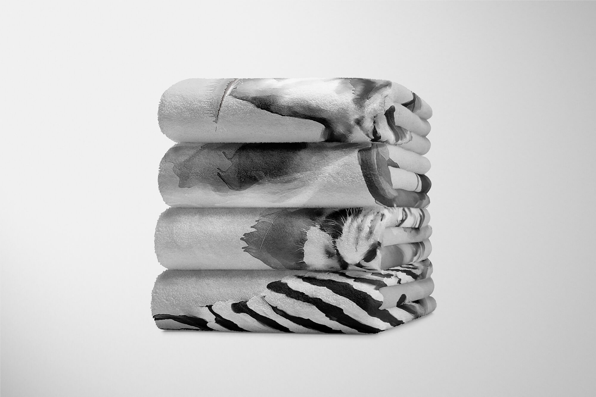 Tiger Baumwolle-Polyester-Mix (1-St), Strandhandtuch Handtuch Handtücher Motiv, Saunatuch Grau Handtuch Kuscheldecke Art Sinus