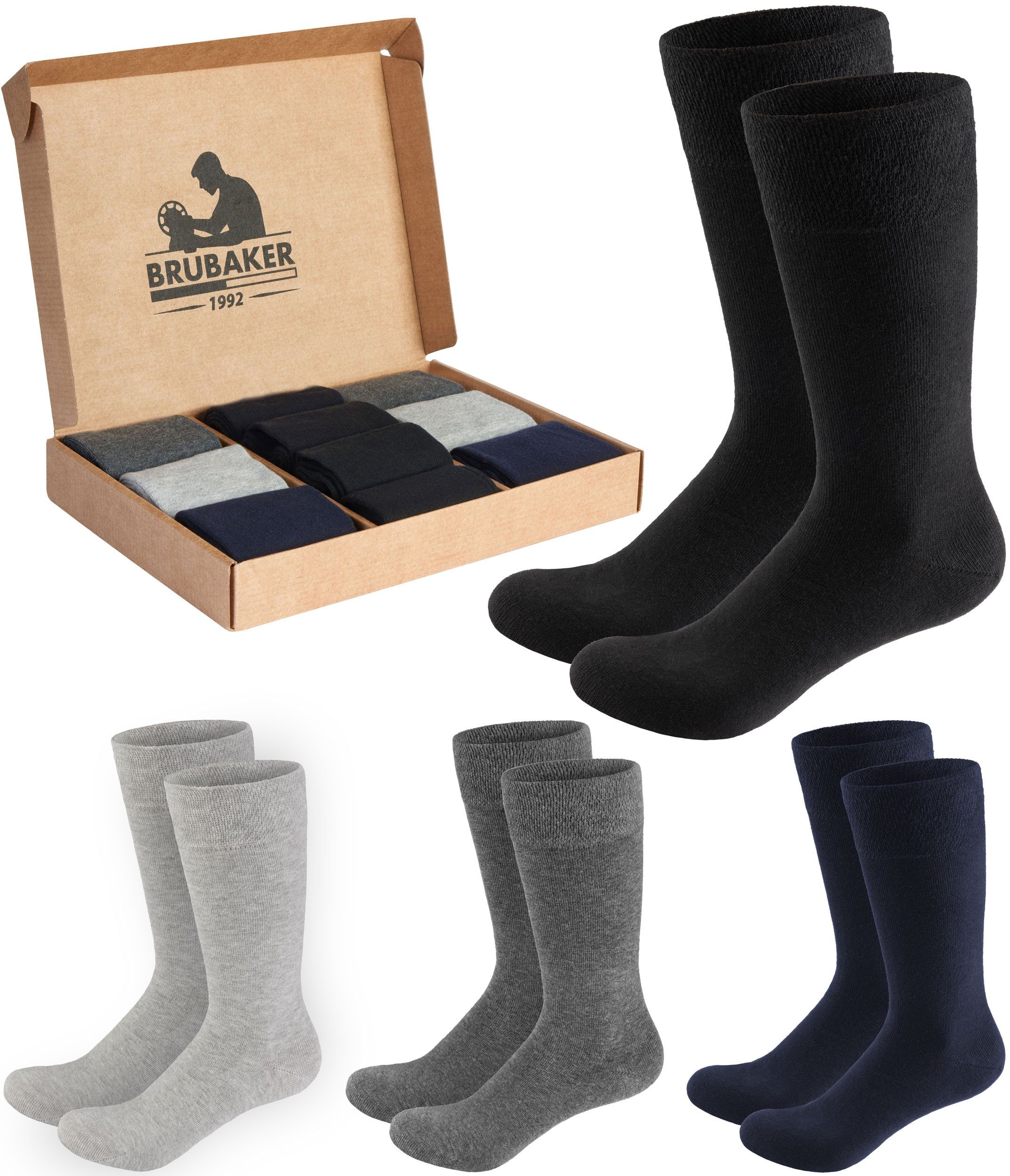 BRUBAKER Businesssocken Herrensocken in Geschenkbox - Komfort & Business Herren Socken (Großes Socken-Set, 10-Paar) Baumwollsocken Fein und Weich
