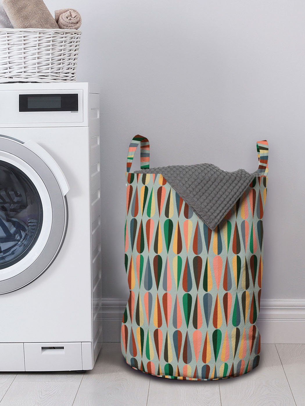 Abakuhaus für Kordelzugverschluss Droplets Waschsalons, Farbe Jahrhunderts mit Mitte Wäschesäckchen 2 des Wäschekorb Griffen