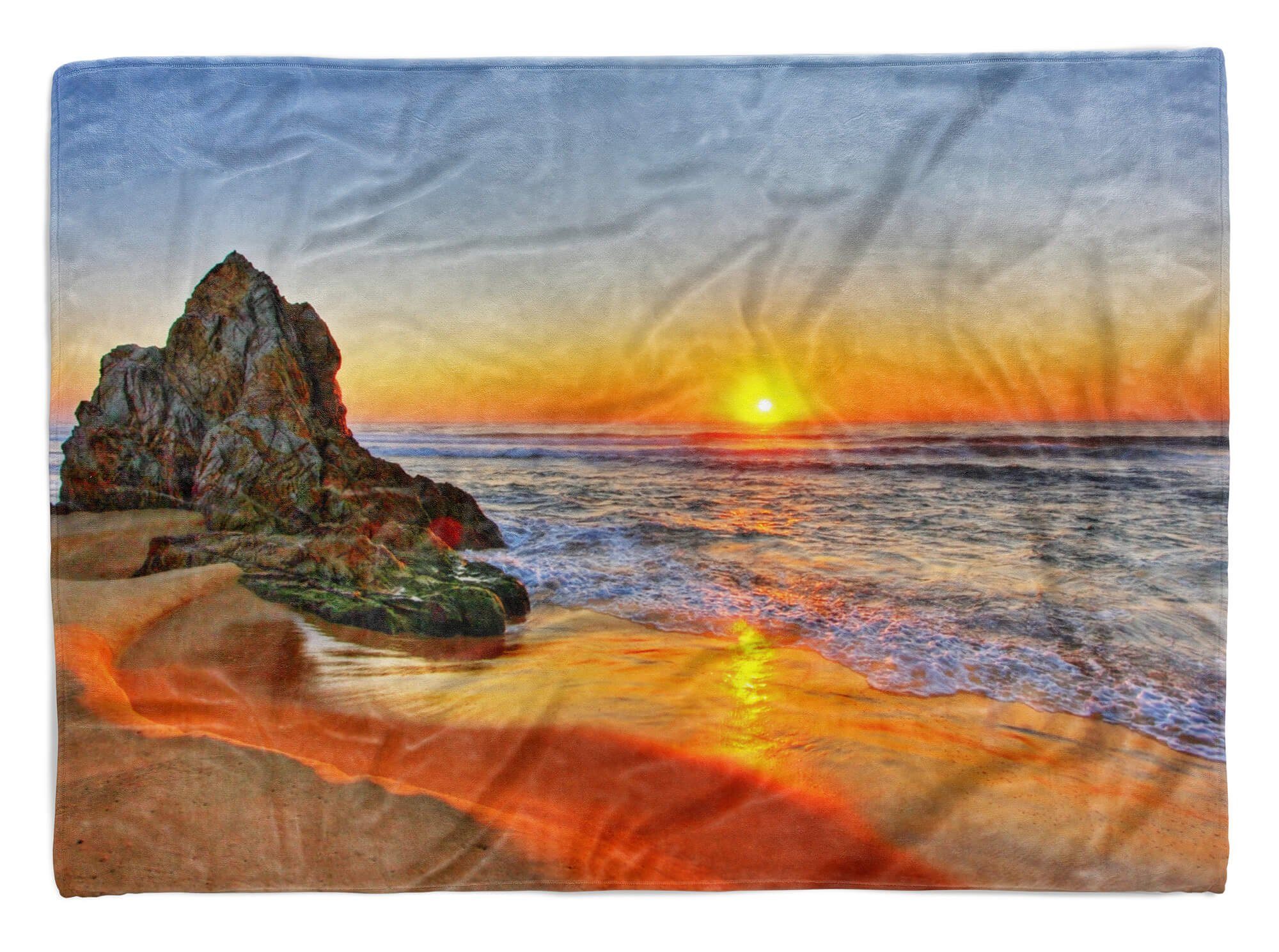 Sinus Art Handtücher Handtuch Strandhandtuch Saunatuch Kuscheldecke mit Fotomotiv Strand Meer Sonnen, Baumwolle-Polyester-Mix (1-St), Handtuch