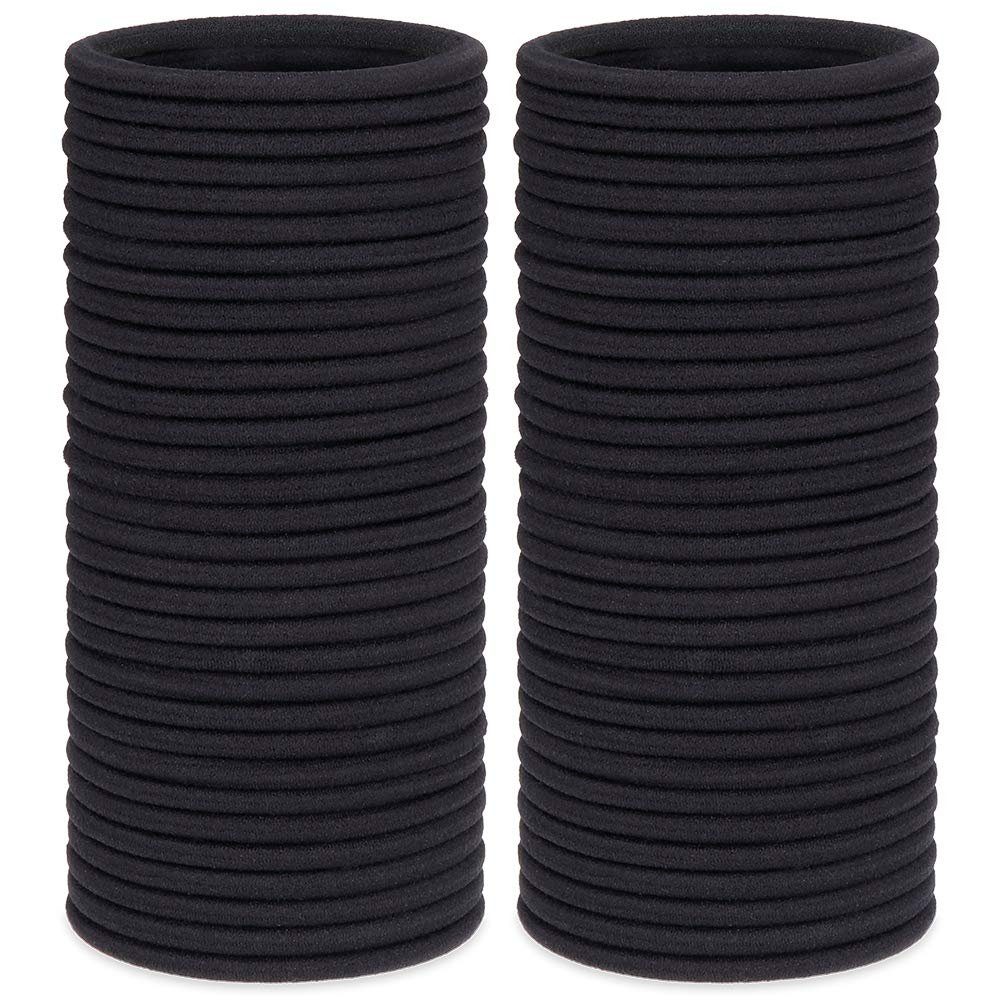 H&S Haarband Haargummis Set - 100 kleine schwarze Elastikbänder, Hair Ties Set - 100 Small Black Elastic Bands