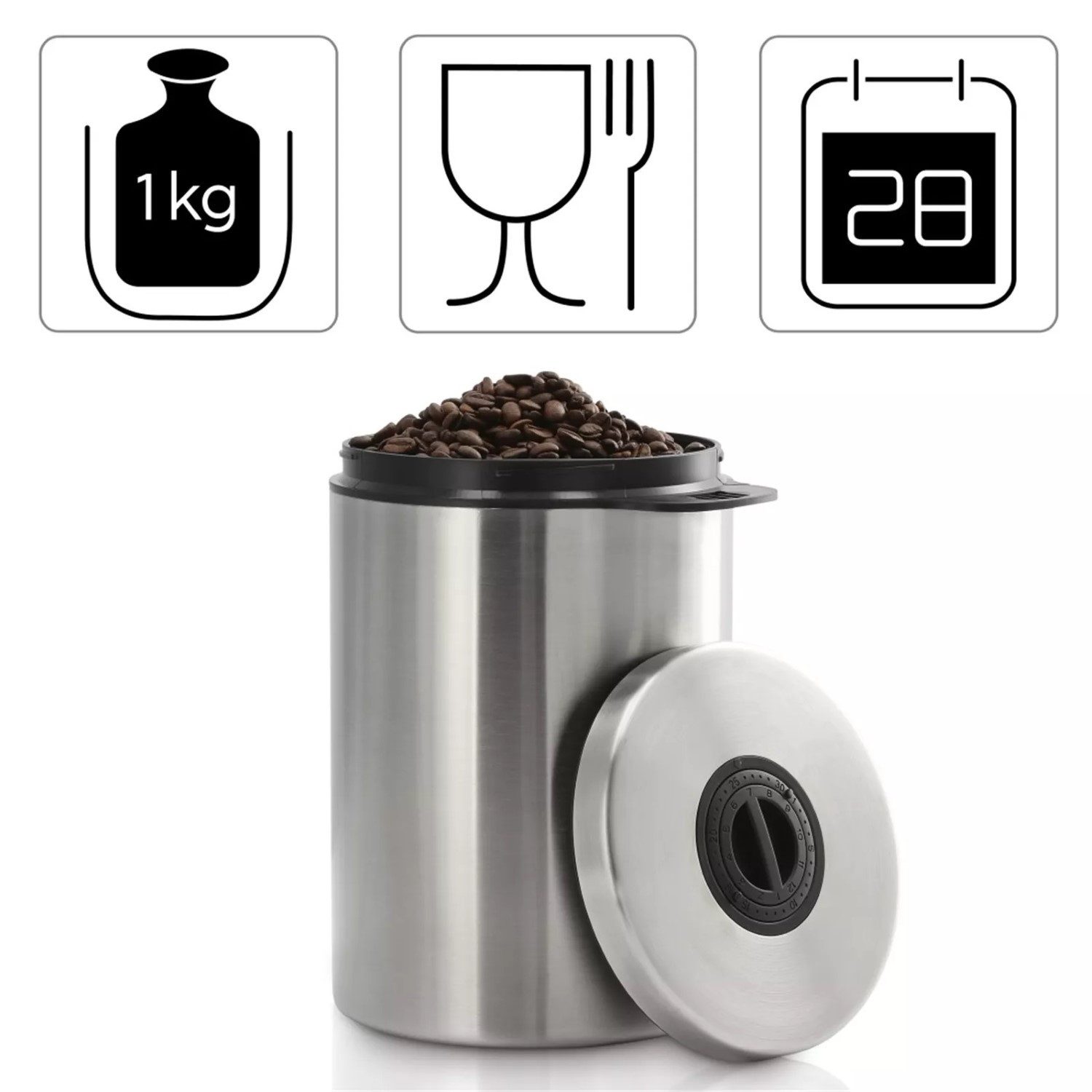 Xavax Kaffeedose Kaffeedose Edelstahl 1kg Luftdicht Behälter Silber, Edelstahl, (1x Vorratsbehälter), Vorratsdose Behälter Dose für Kaffeebohnen Kaffeepulver Lebensmittel