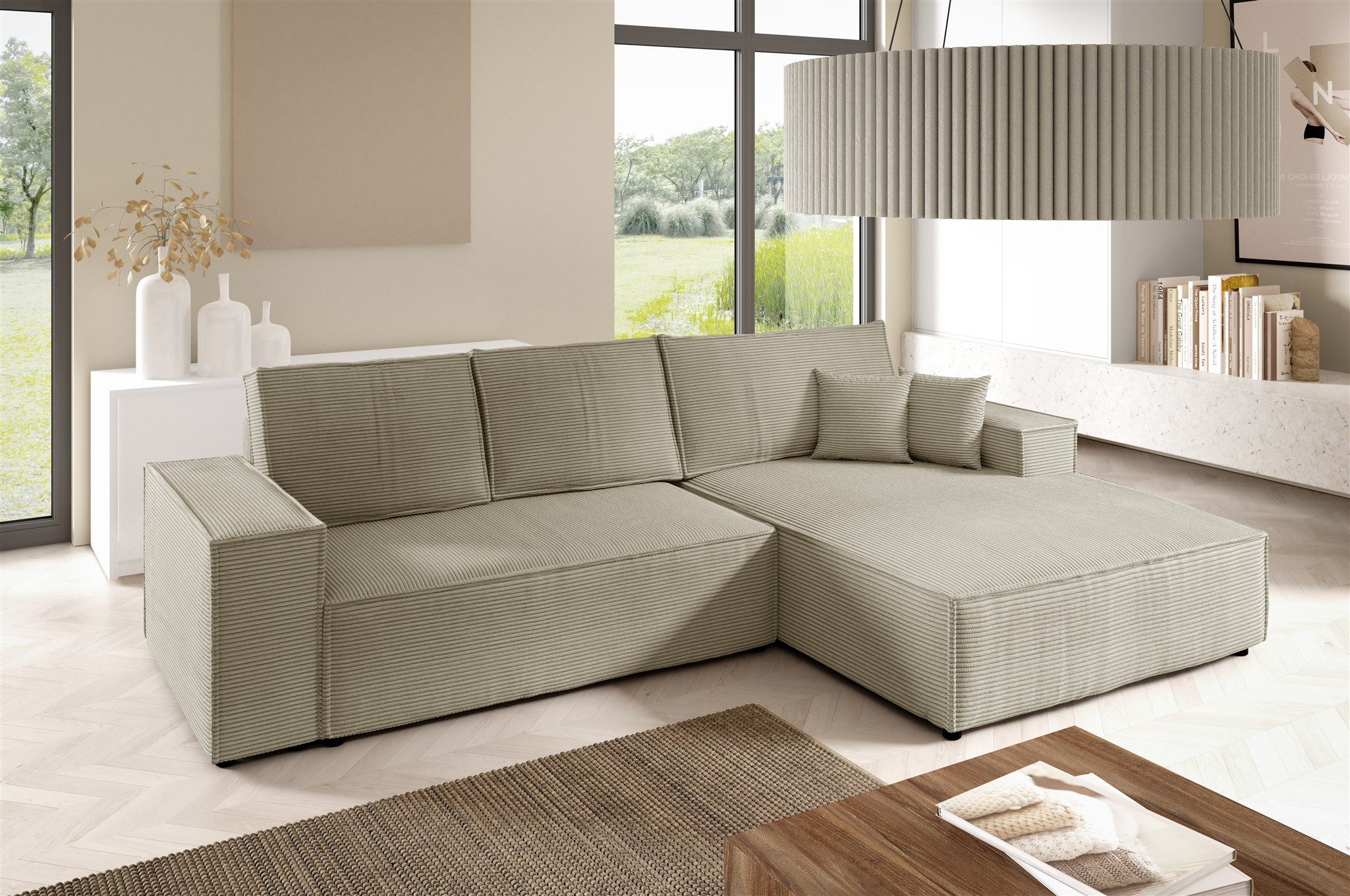 Fun Möbel Ecksofa Schlafsofa Sofa FUN MIRANDA in Cordstoff Poso, Ottomane Links oder Rechts, Bettkasten, Rundumbezug
