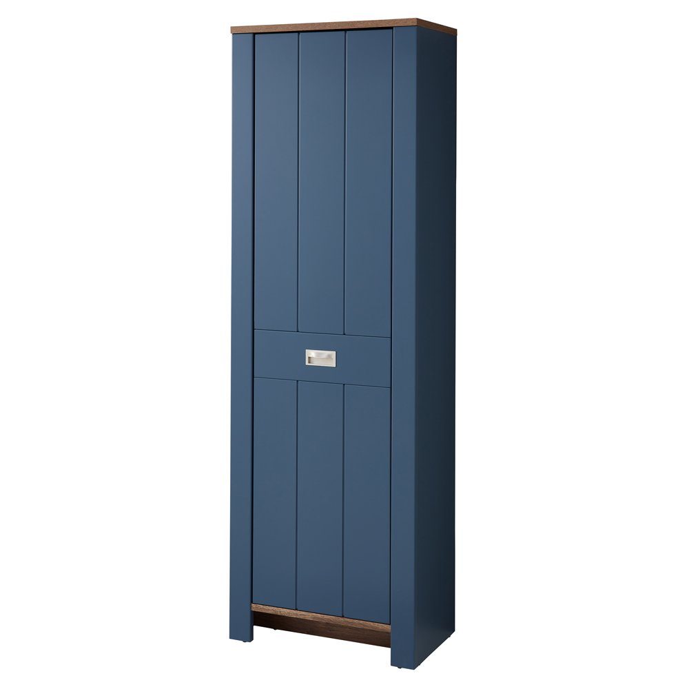 Lomadox Schuhschrank DEVON-36 Garderobenschrank schmal matt blau mit Eiche Landhausstil 65 cm breit | Schuhhochschränke