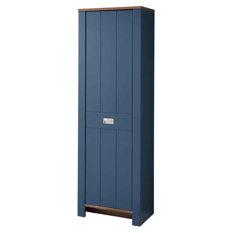 Lomadox Schuhschrank DEVON-36 Garderobenschrank schmal matt blau mit Eiche Landhausstil 65 cm breit