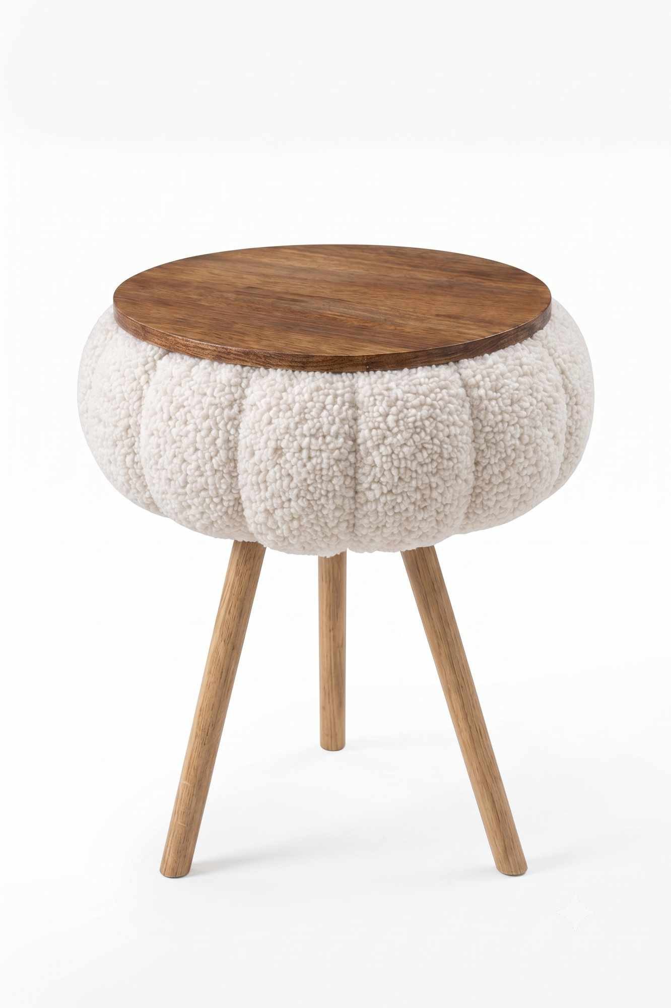 Skye Decor Beistelltisch Snug Japandi (1-St), Teddy-Optik mit Buchenholzbeinen