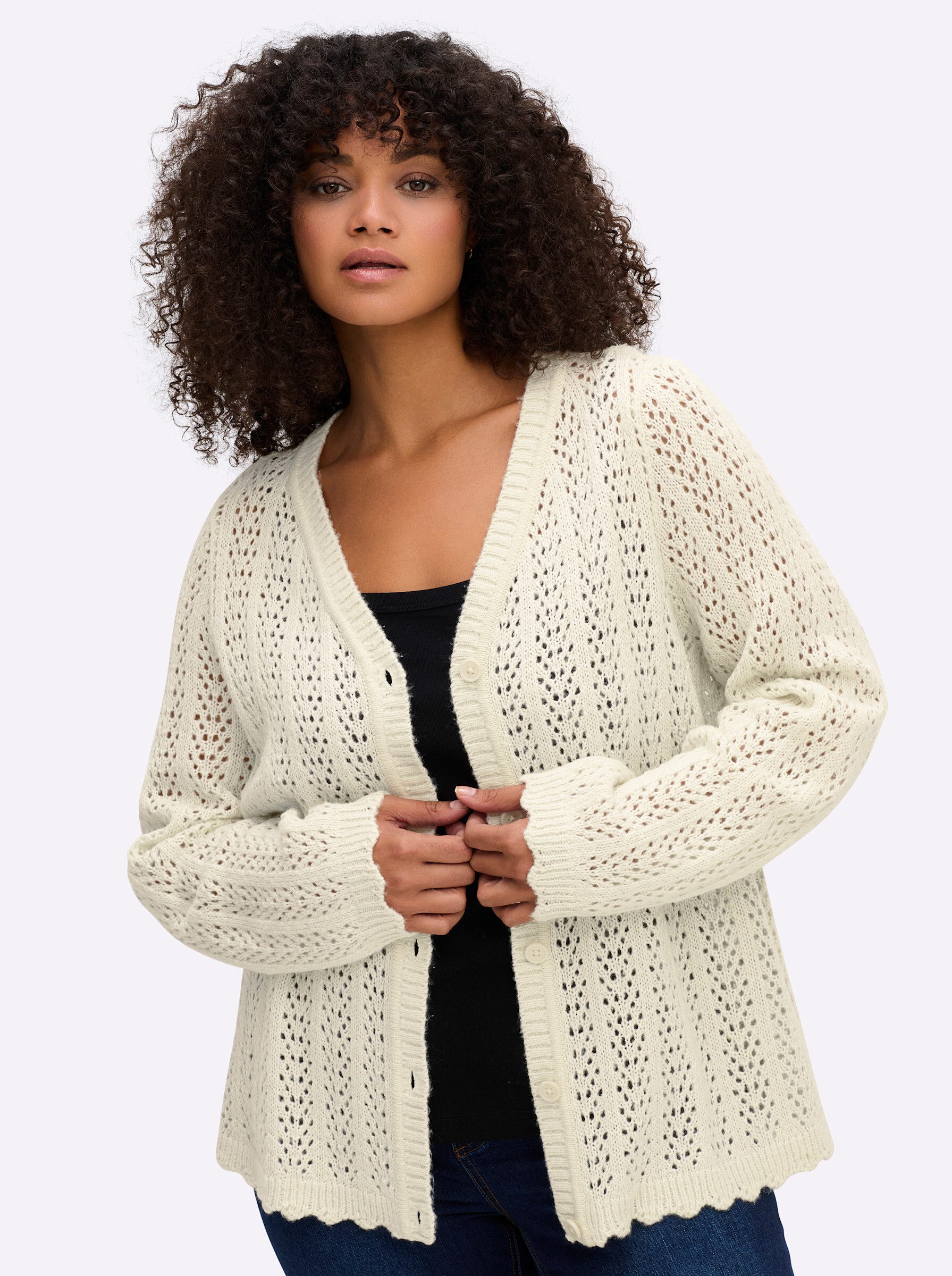 Sheego Strickjacke Ajourstrickjacke . günstig online kaufen