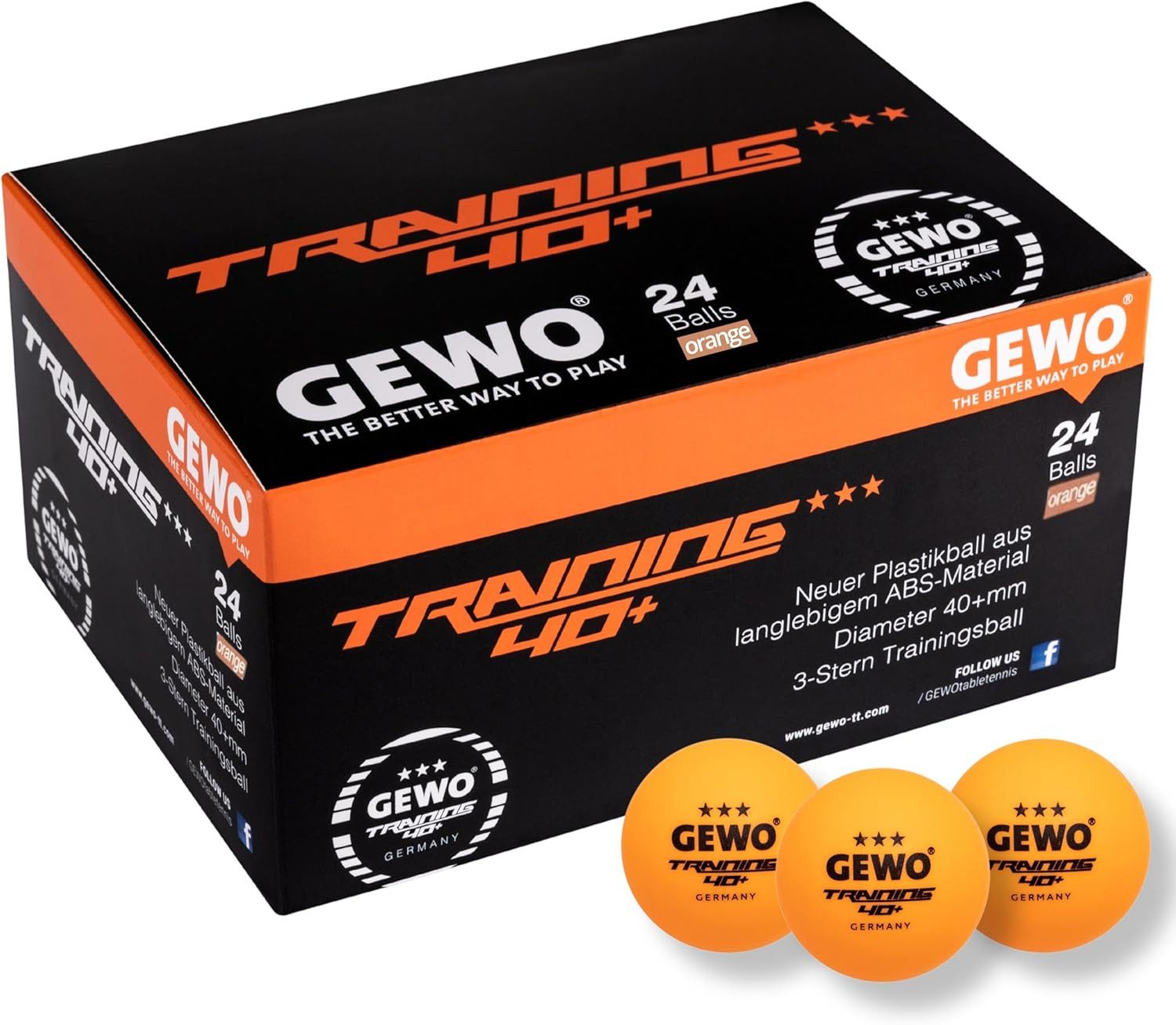 Gewo Tischtennisball, Training 40+ mm 3-Stern Orange Ping Pong Bälle