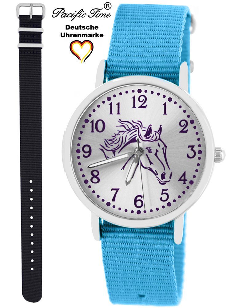 Mix violett Pferd Match Versand Design und Kinder schwarz - hellblau Time Quarzuhr Set Pacific und Gratis Wechselarmband, Armbanduhr