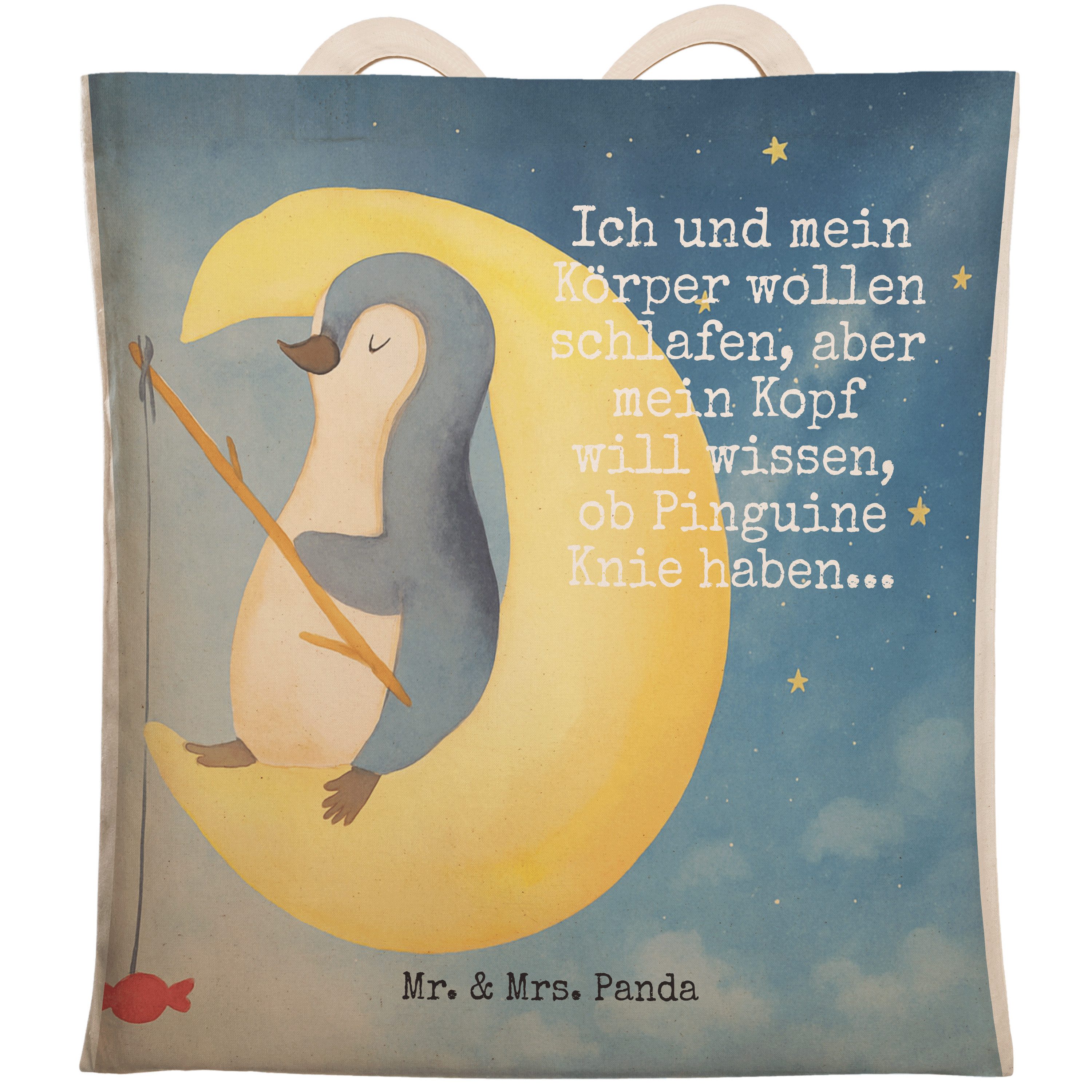 Tragetasche Pinguin Mond Design, shopping bag, Weiß, Angel, Stoffbeutel, Einkaufs