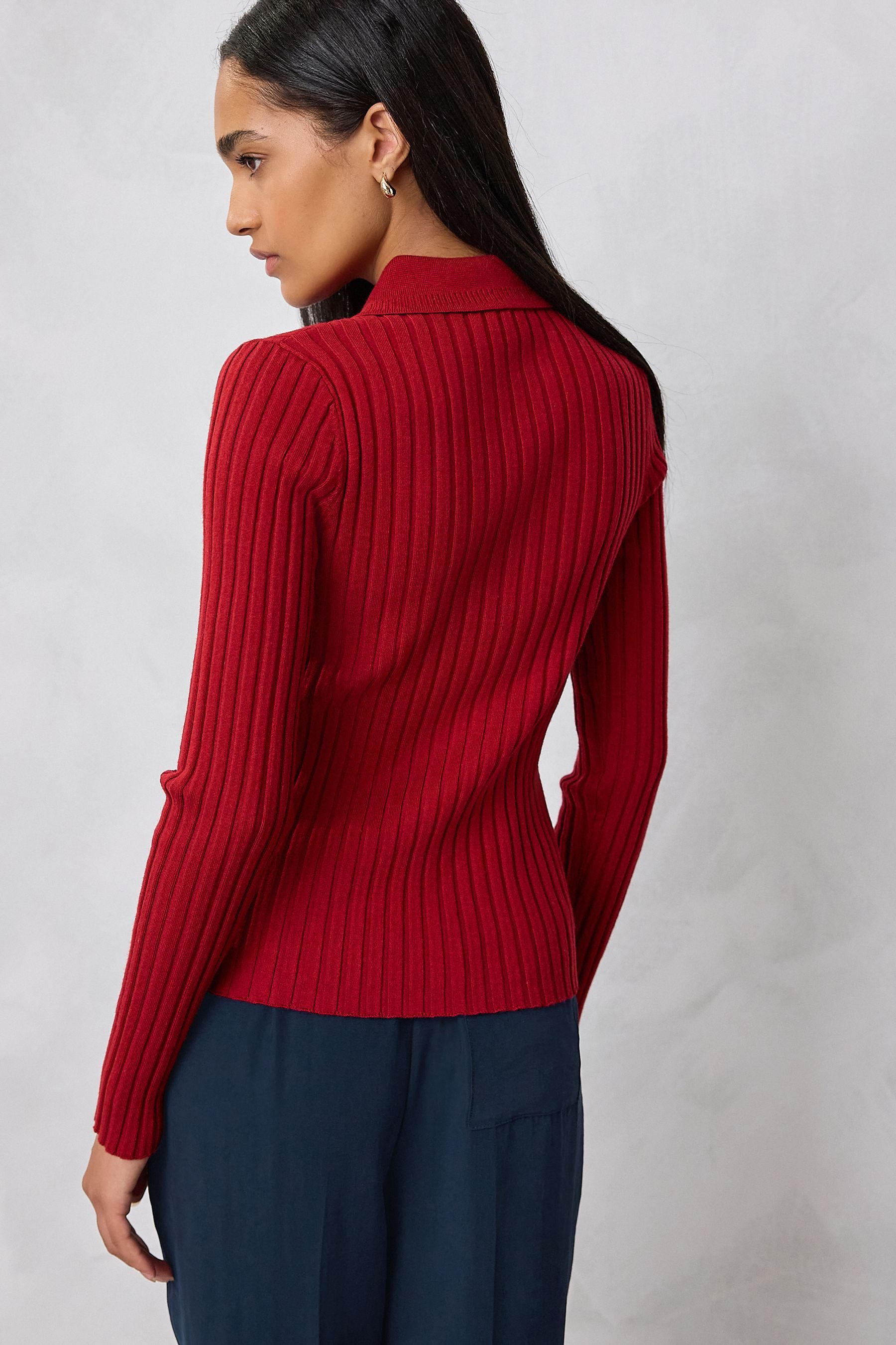 Next Strickpullover Gerippter, langärmeliger Polopullover (1-tlg) günstig online kaufen