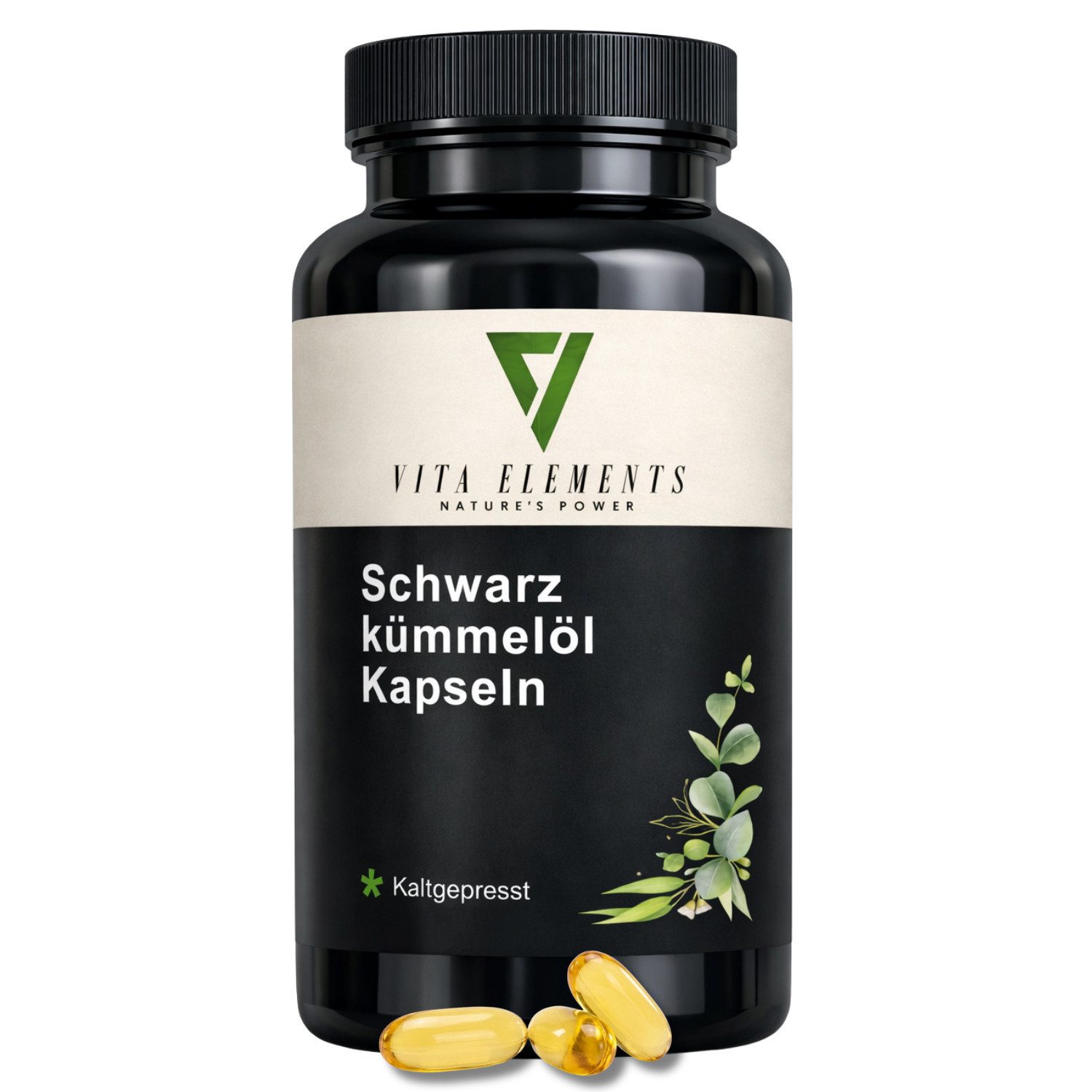 Vita Elements Schwarzkümmelöl - 1000mg Kaltgepresstes Öl mit Vitamin E, 400 Kapseln, 1 er Packung à 400 St., Hochdosiert, Ohne unnötige Zusatzstoffe, Laborgeprüft in Deutschland