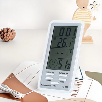 Retoo Thermometer mit Außensensor Hygrometer Luftfeuchtigkeit Wetterstation Funkwetterstation (Elektronisches Raumthermometer in weiß, LCD-Display, Genauigkeit der Messungen, Innen- und Außenbereich)