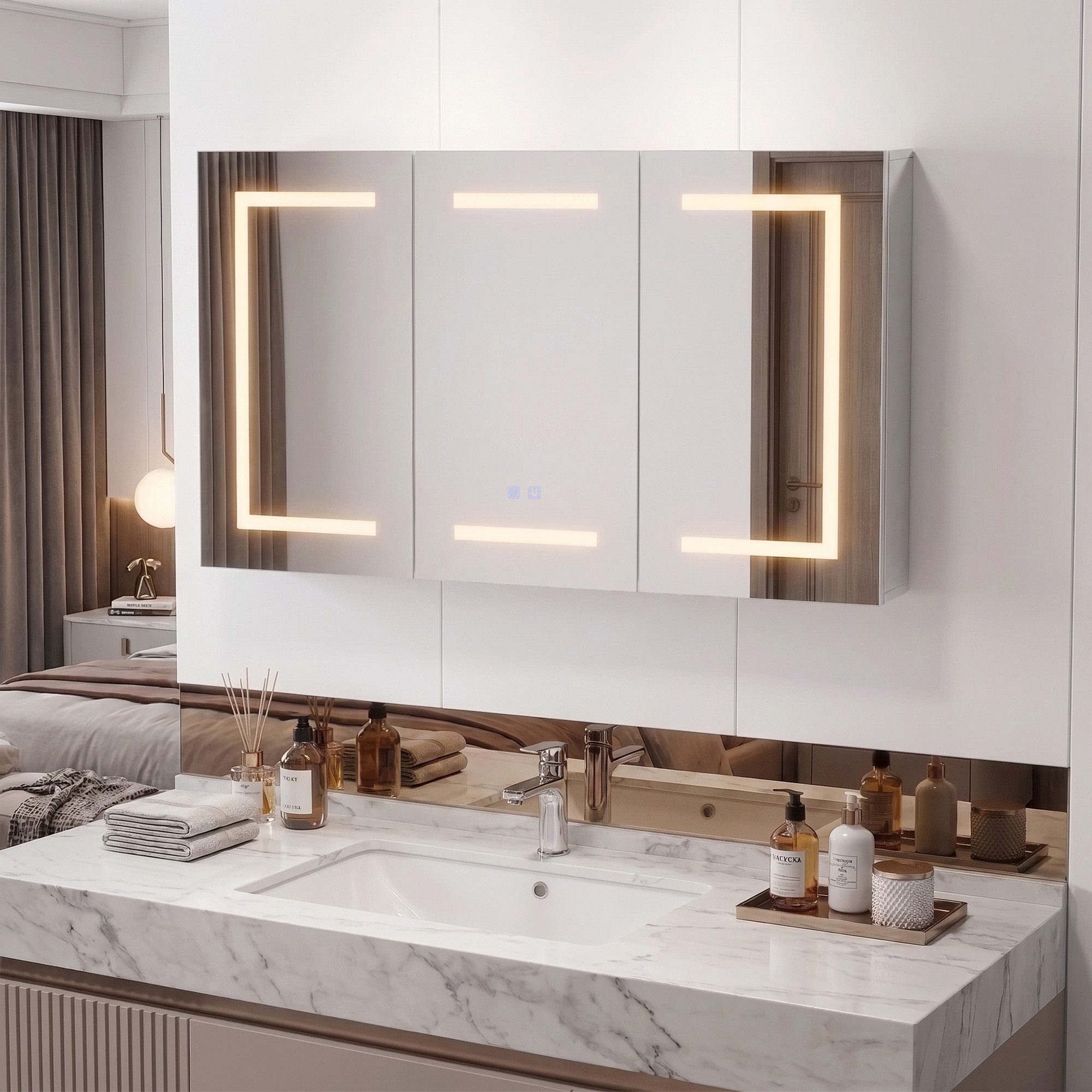 Simurq Badezimmerspiegelschrank Spiegelschrank mit LED-Beleuchtung 100x60cm,Spiegelschrank mit Touch (1-St)