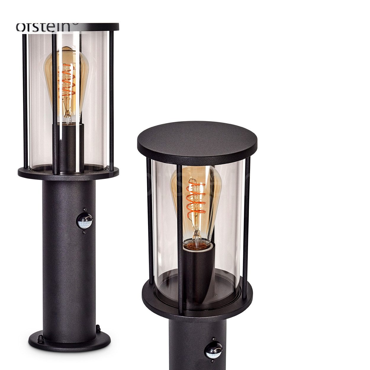 hofstein Pollerleuchte moderne Sockelleuchte aus Metall/Glas in Schwarz/Rauchfarben, ohne Leuchtmittel, Wegeleuchte 45 cm, Gartenlampe, Gartenbeleuchtung IP54, 1 x E27