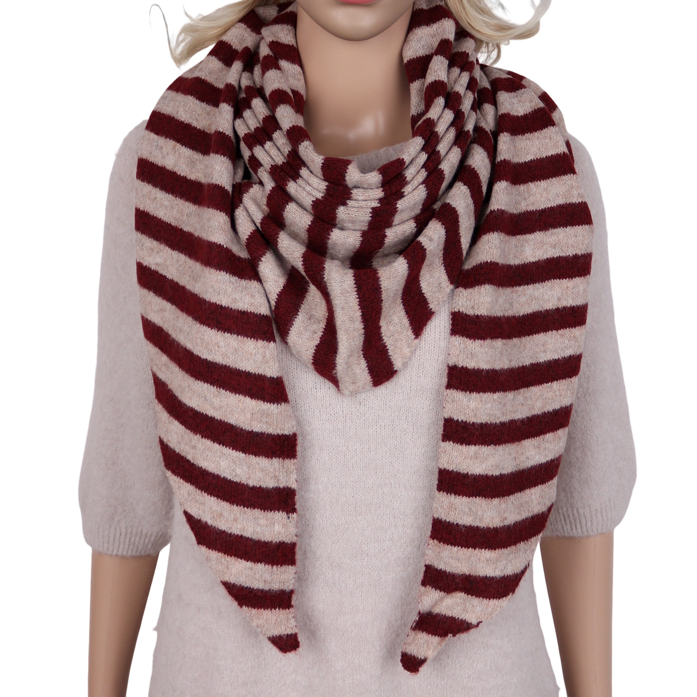 MIRROSI Dreieckstuch Damen Dreieckschal Strick 70x180 cm, gestreift, weich und warm, mit Wolle, warmes Halstuch für Herbst & Winter