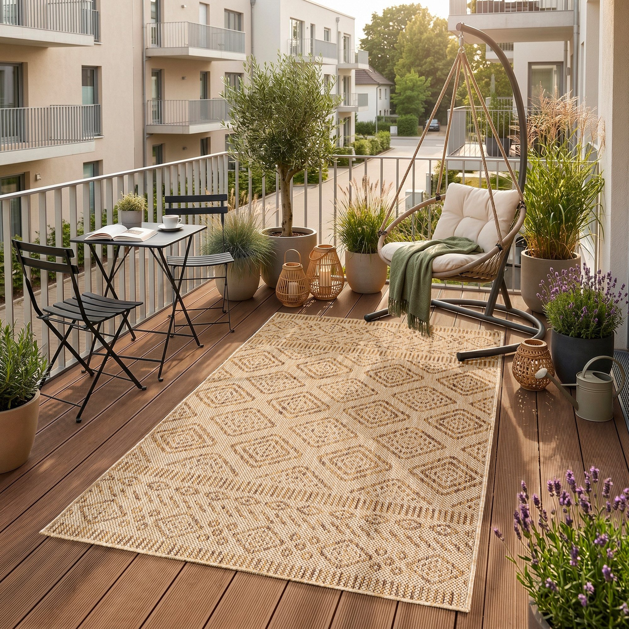 SIMPEX24 Outdoorteppich Ethno, Läufer, Höhe: 3 mm, Teppich Wetterfest Waschbar Balkon, Garten, Terrasse und Küchenteppich