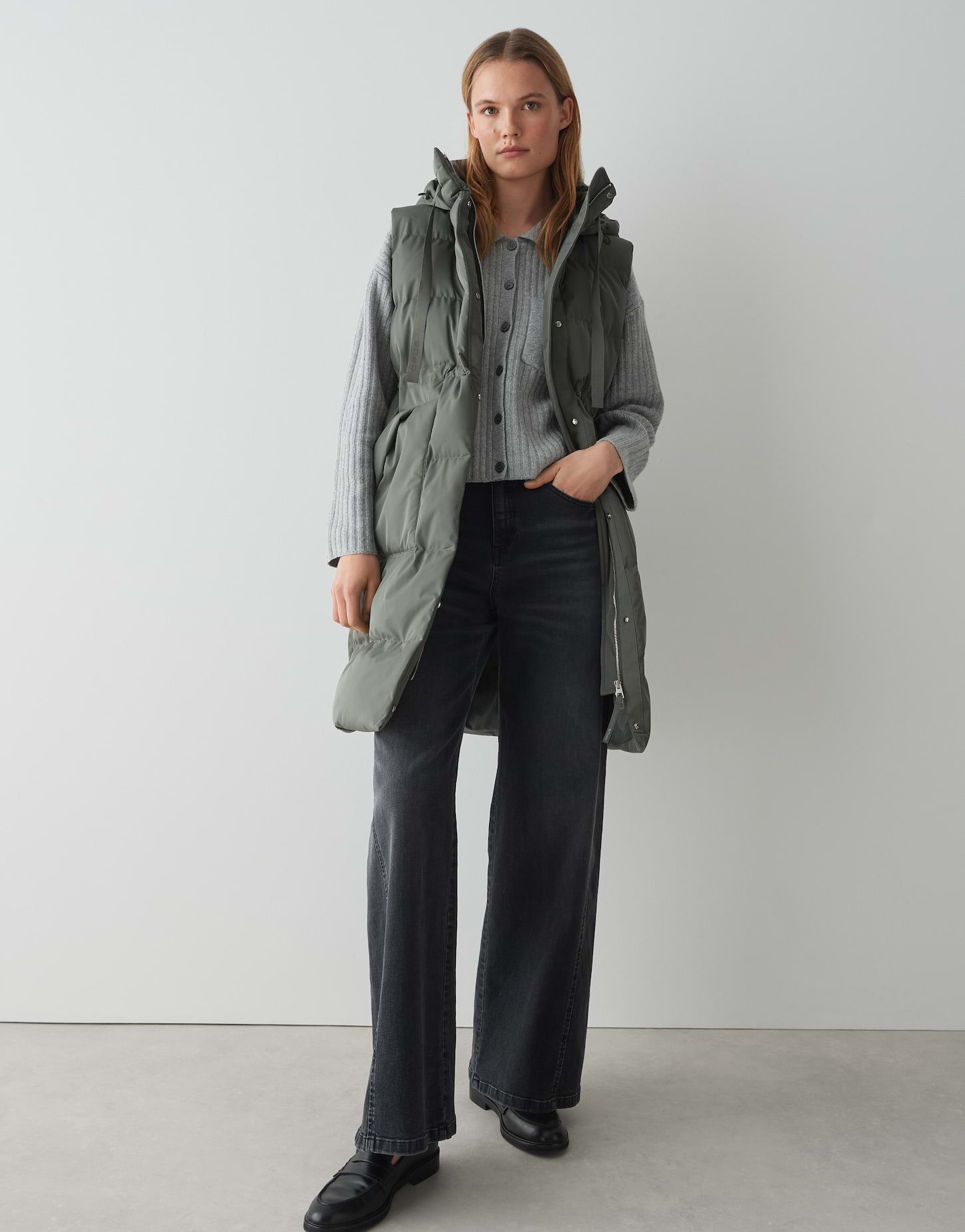OPUS Steppweste WALMA mit Kapuze knielang, aufgesetzte Taschen vorne, verde günstig online kaufen