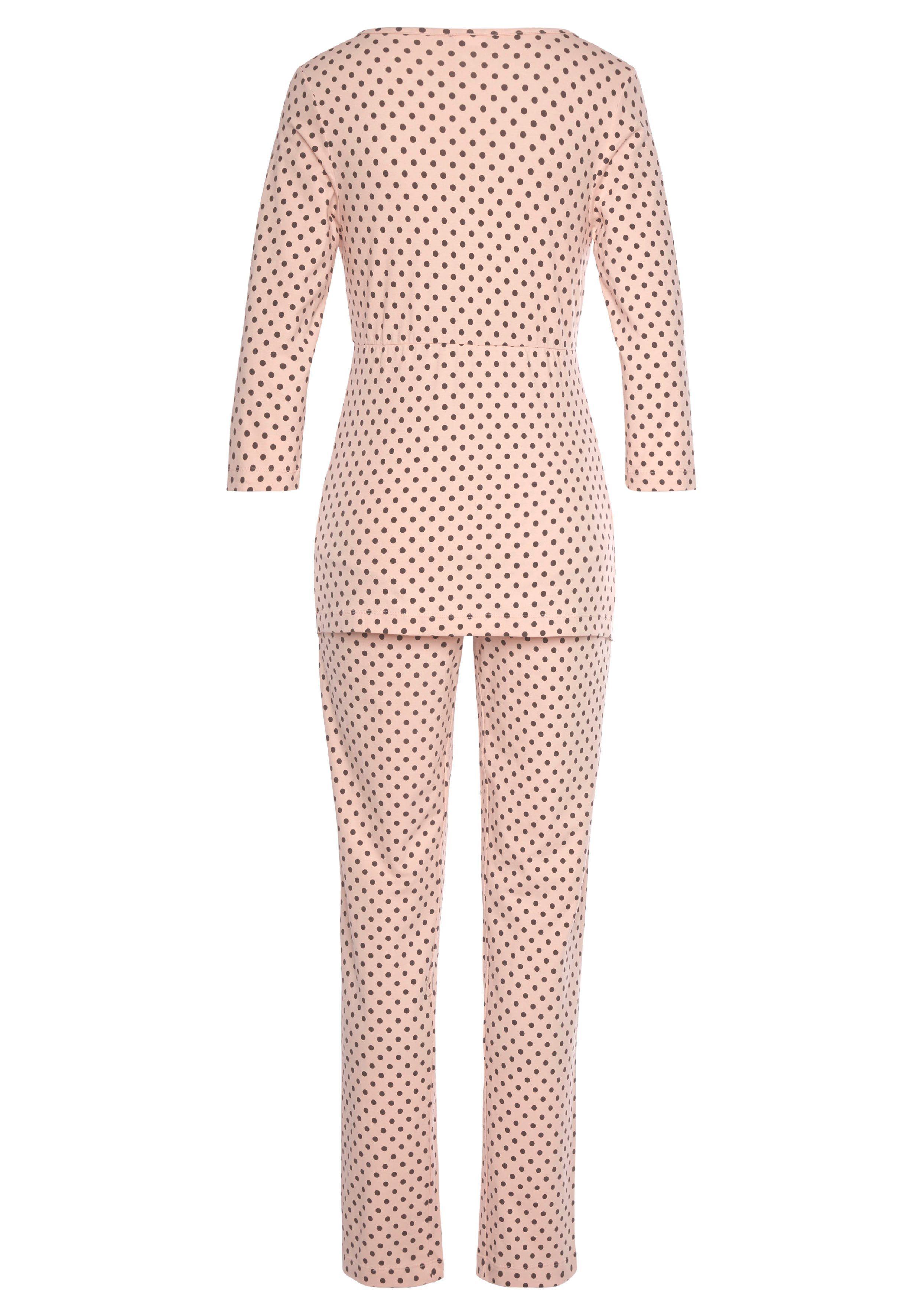 LASCANA Umstandspyjama (2 tlg) in Wickeloptik mit Pünktchenmuster