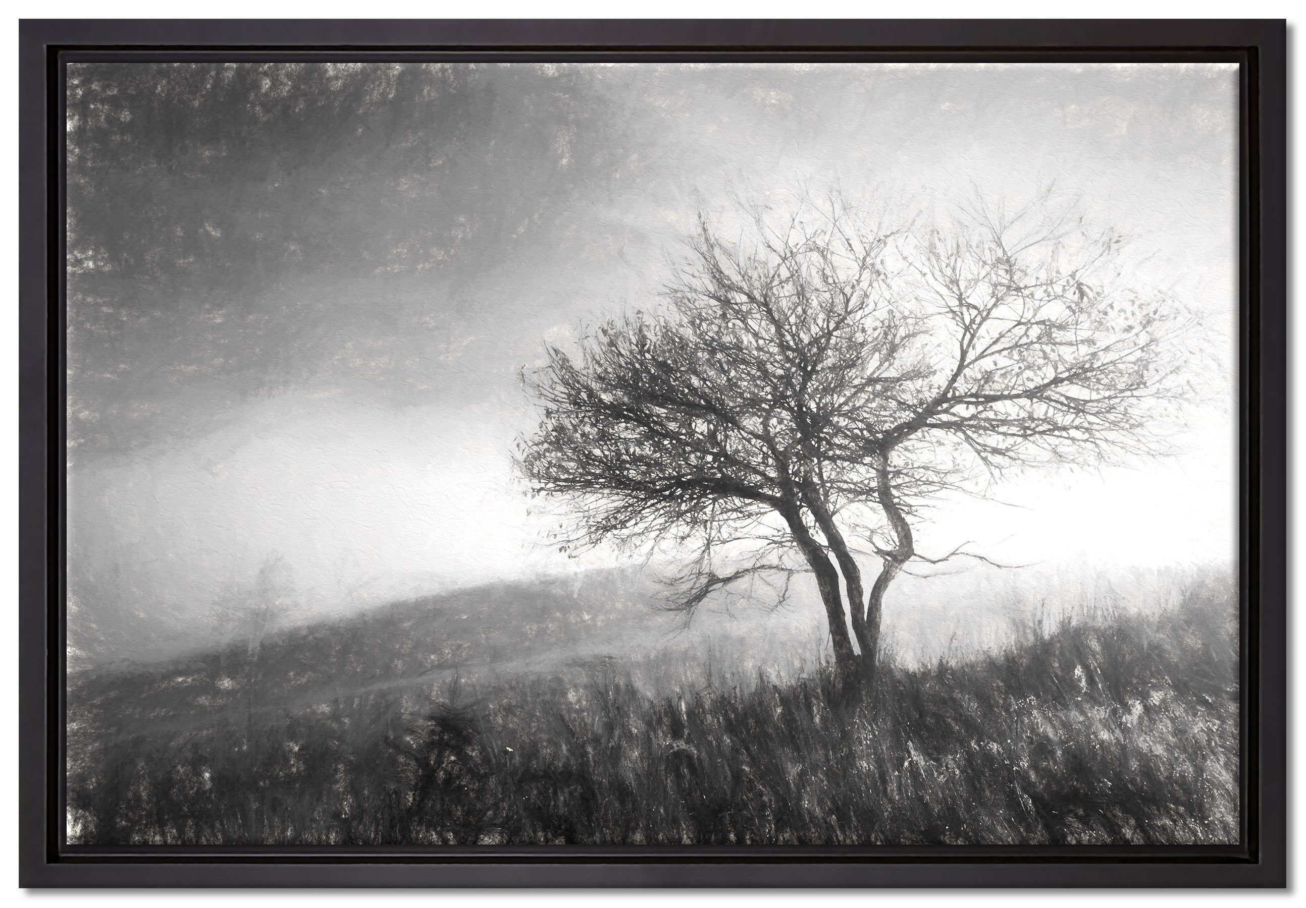 Pixxprint Leinwandbild Baum in Landschaft, Wanddekoration (1 St), Leinwandbild fertig bespannt, in einem Schattenfugen-Bilderrahmen gefasst, inkl. Zackenaufhänger